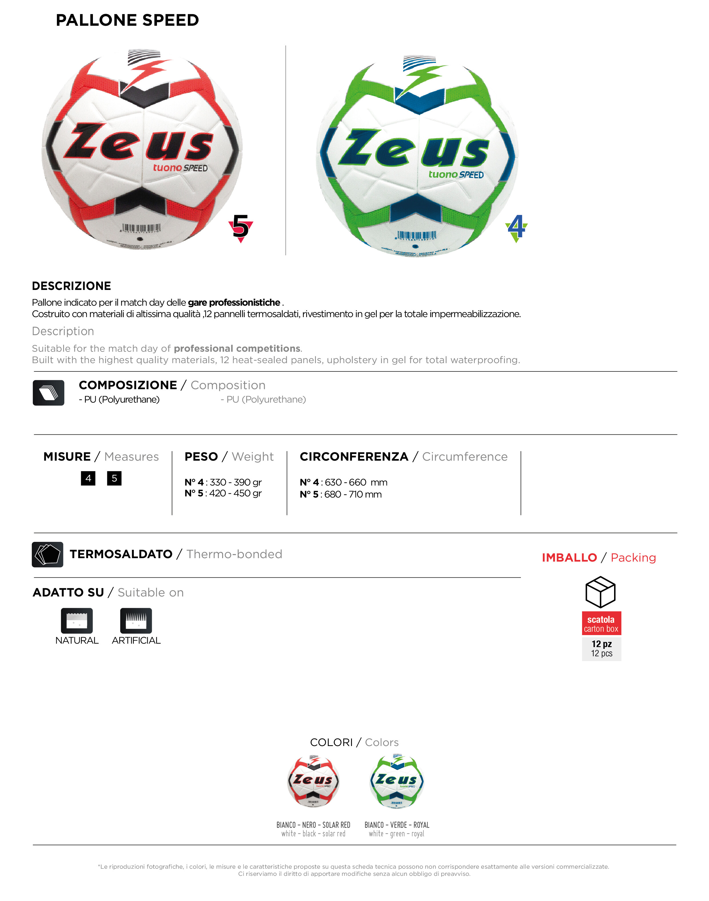 Scheda tecnica – PALLONE SPEED