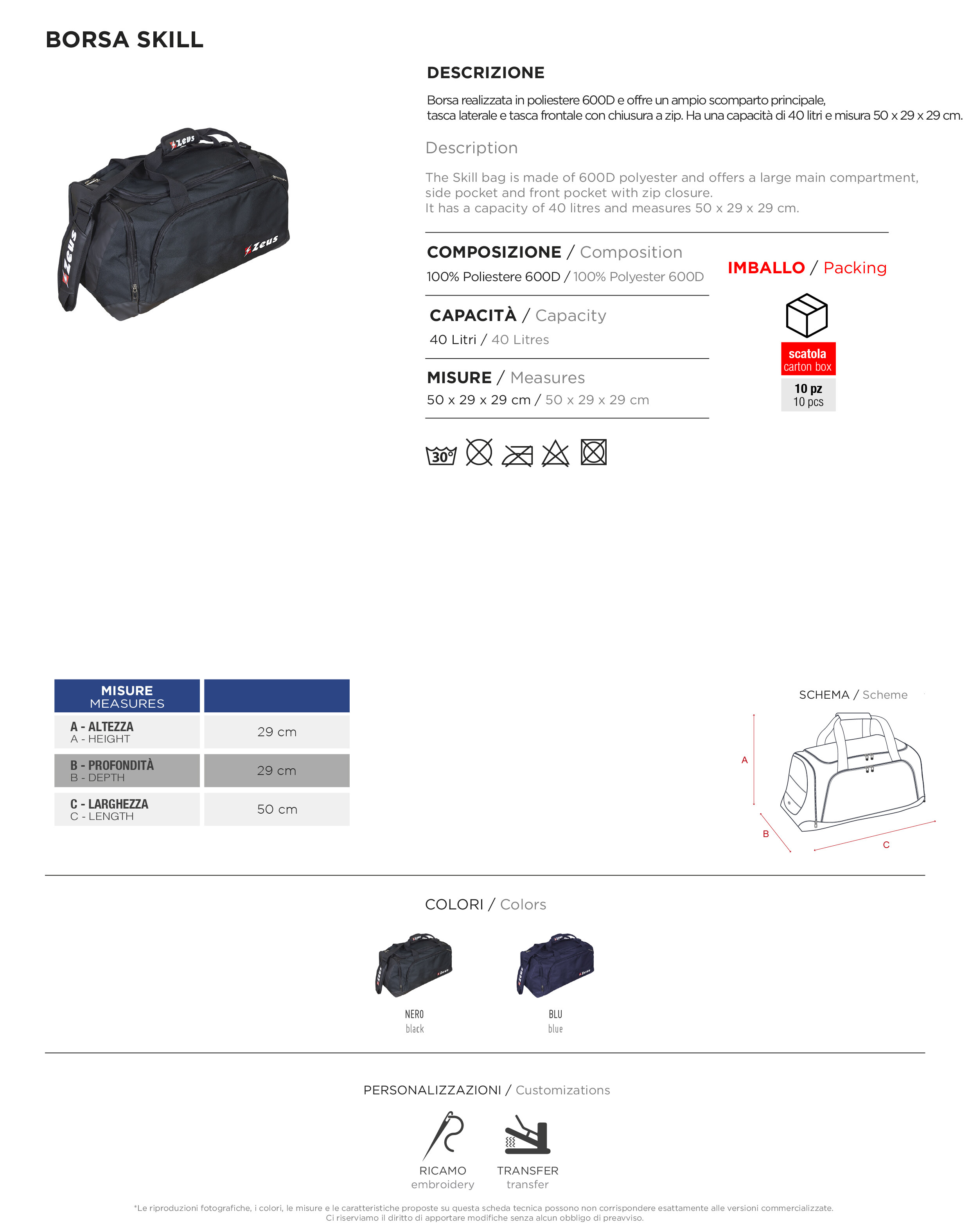 Scheda tecnica – BORSA SKILL