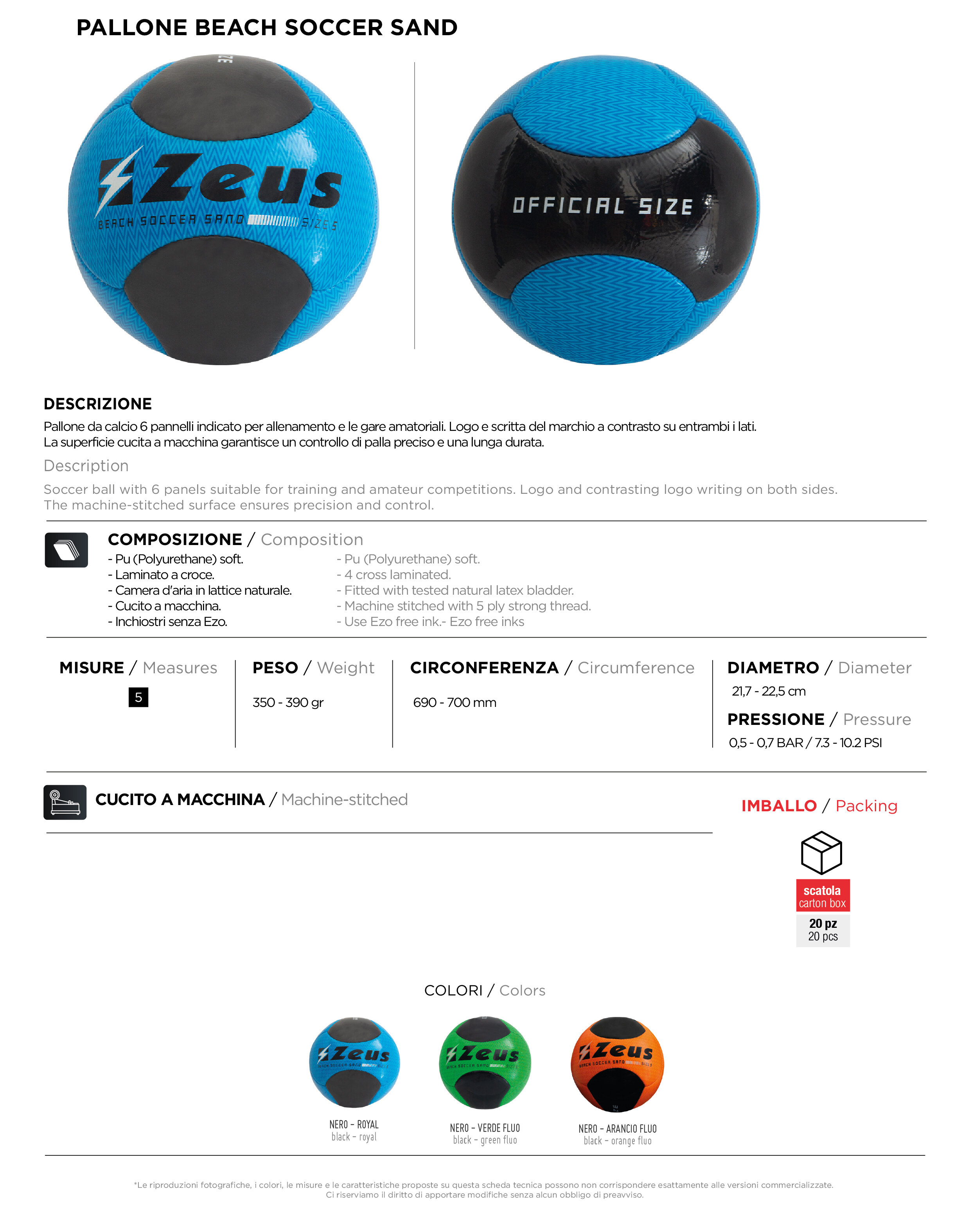 Scheda tecnica – PALLONE BEACH SOCCER SAND