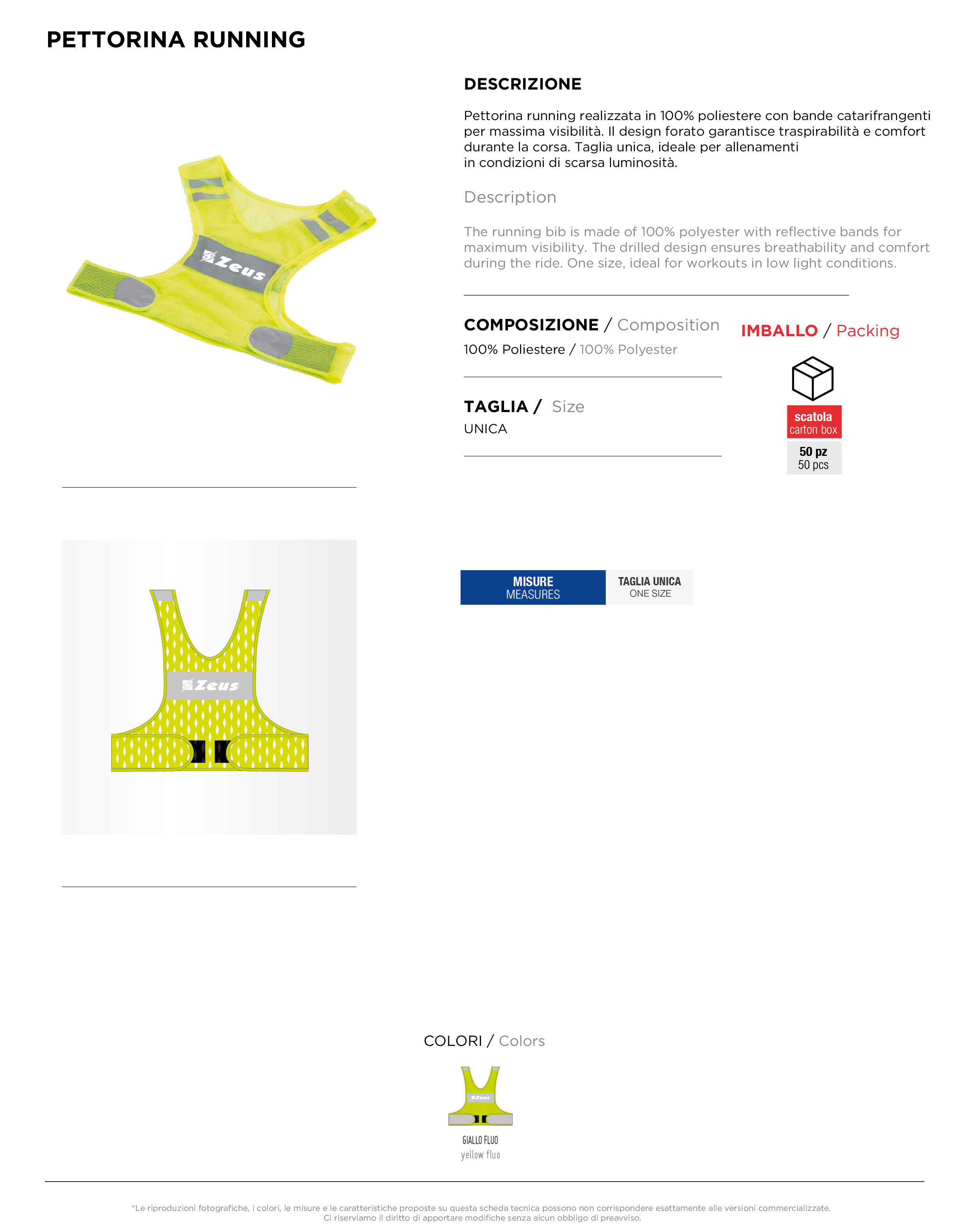 Scheda tecnica – PETTORINA RUNNING