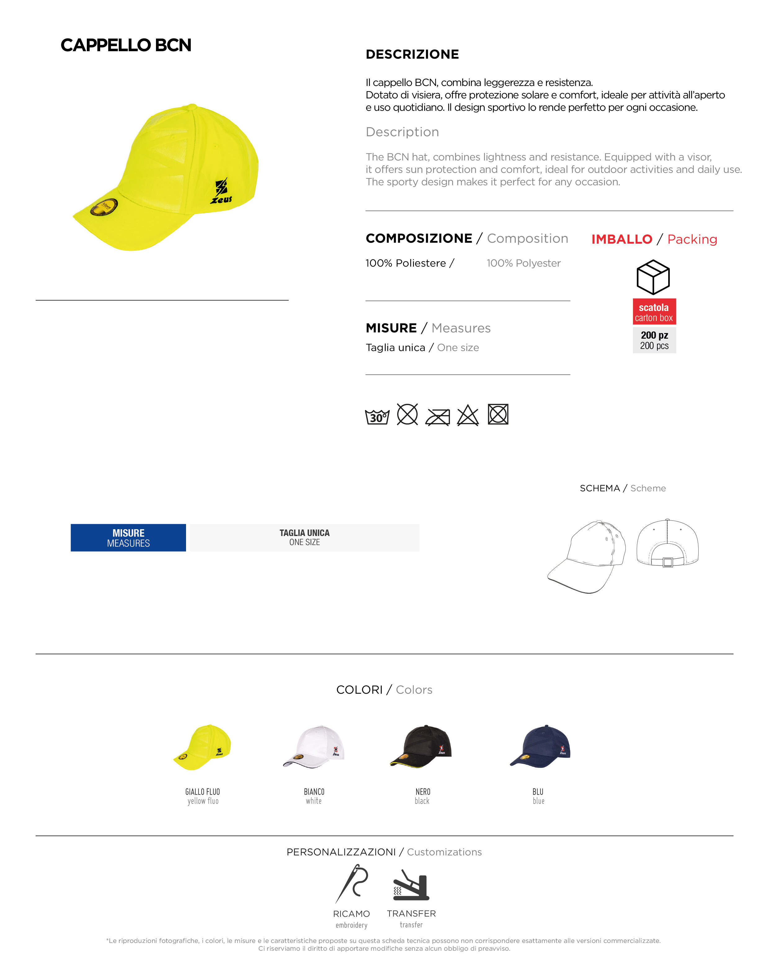 Scheda tecnica – CAPPELLO BCN