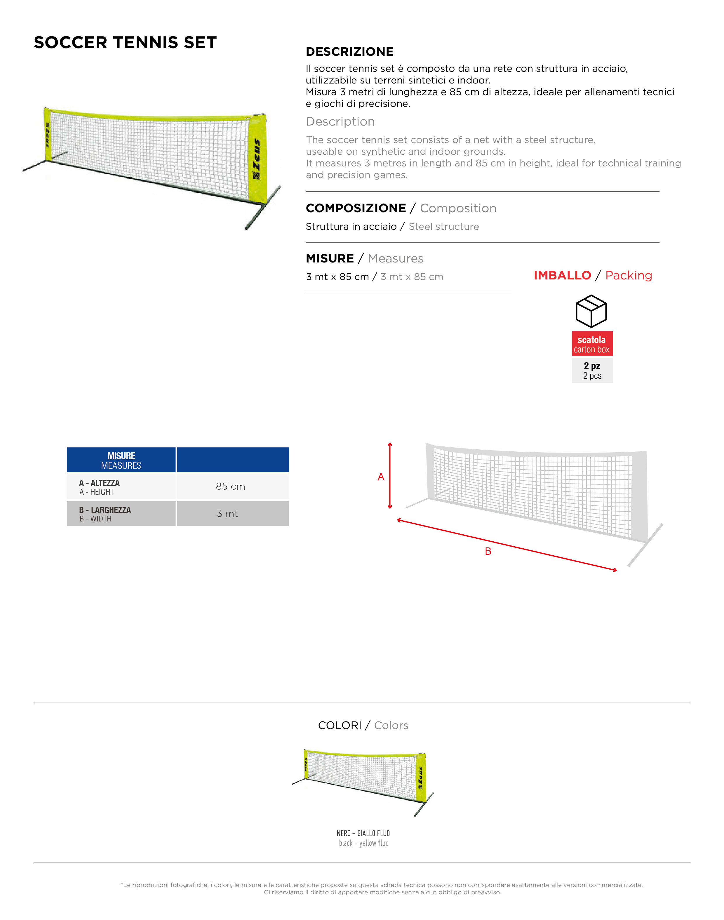 Scheda tecnica – SOCCER TENNIS SET mt 3