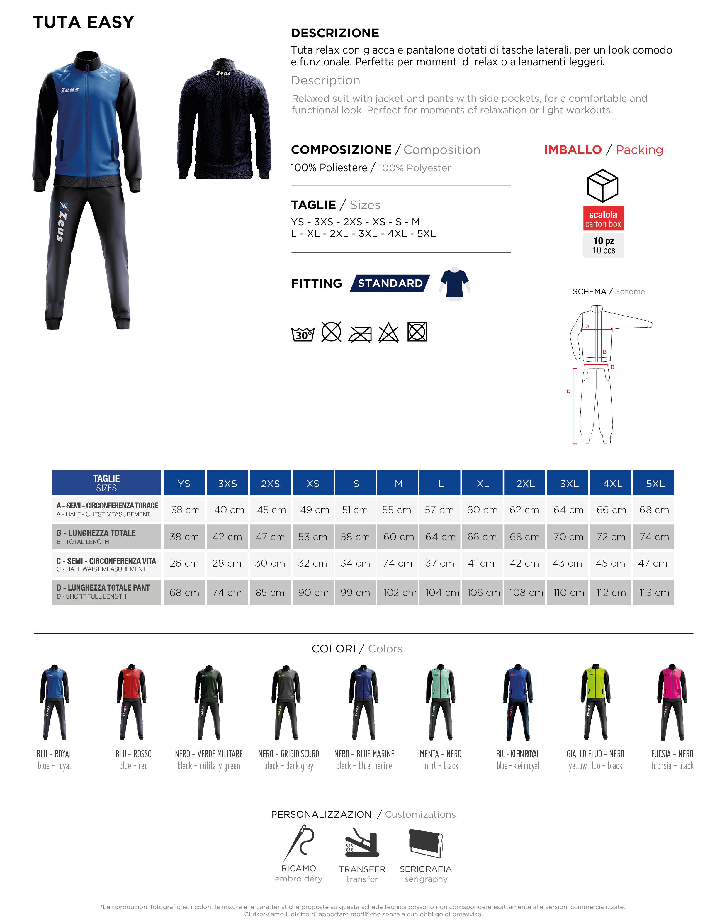 Scheda tecnica – TUTA EASY