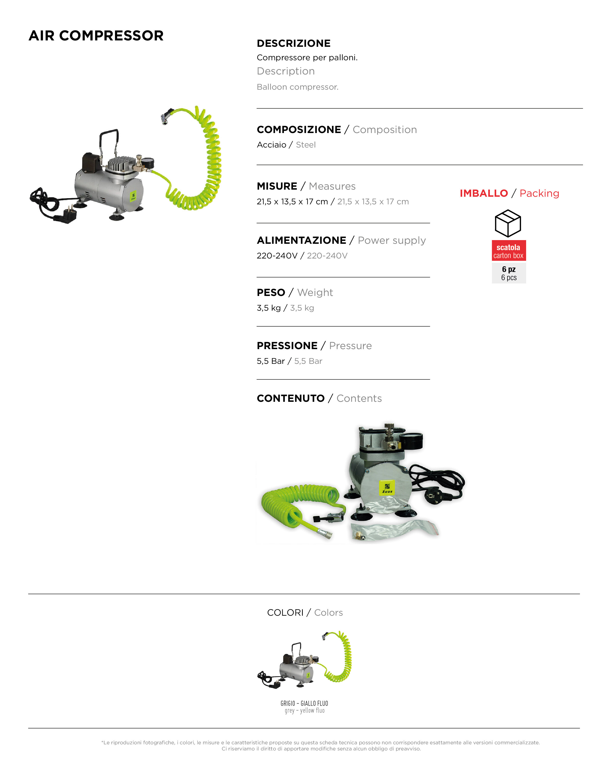 Scheda tecnica – AIR COMPRESSOR