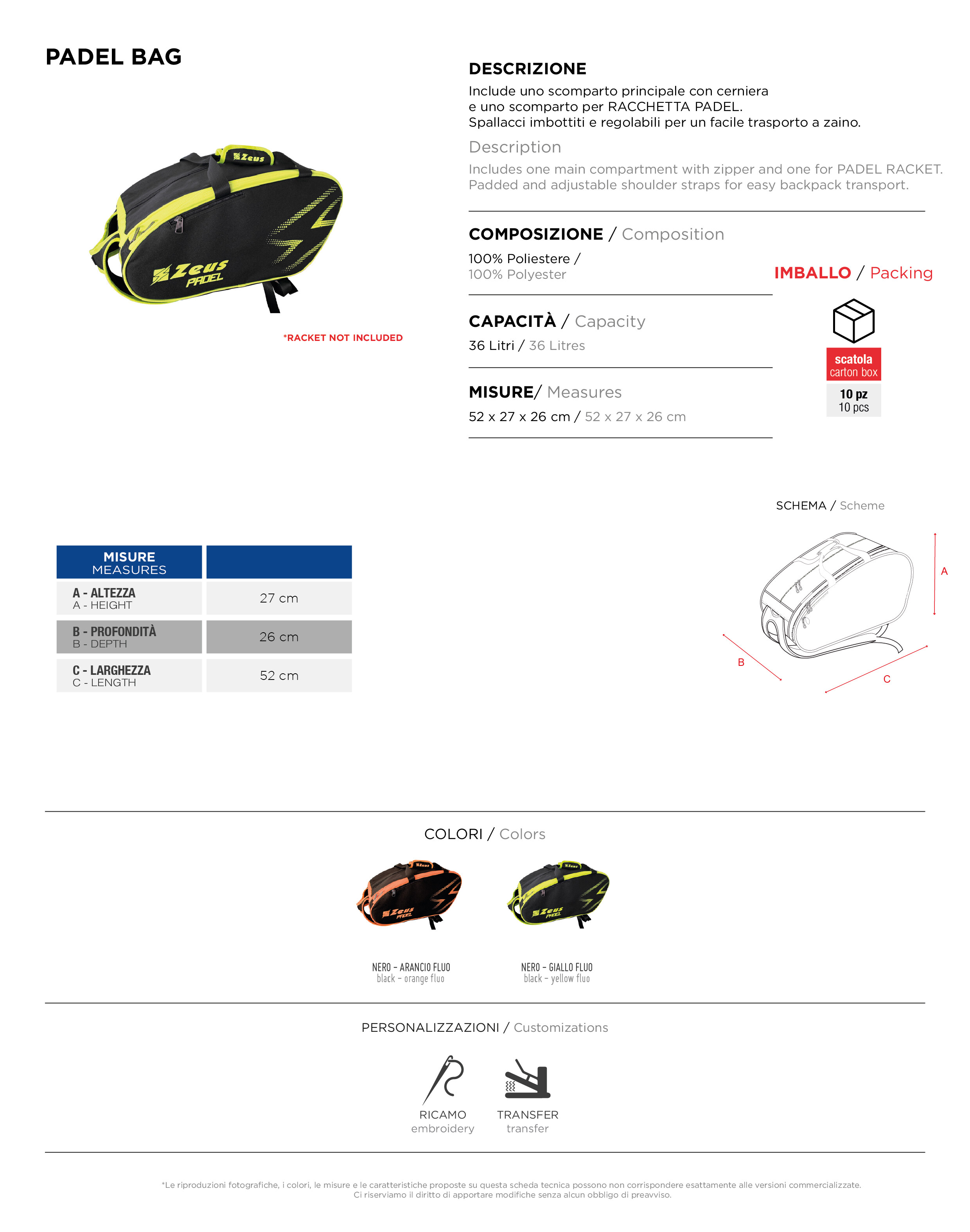 Scheda tecnica – PADEL BAG
