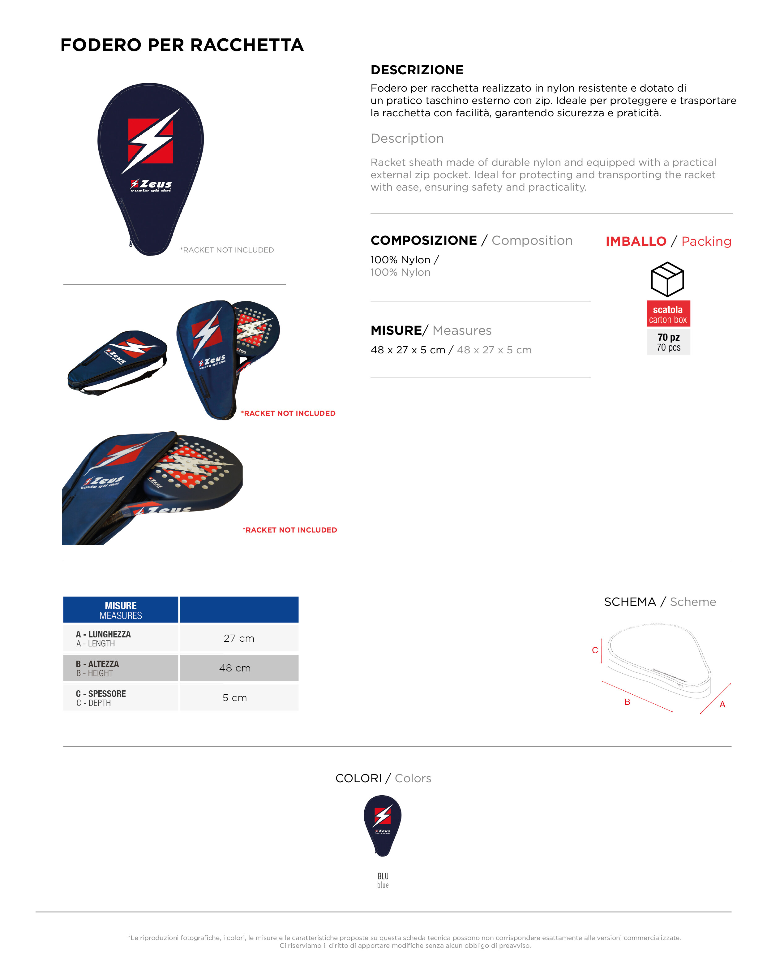 Scheda tecnica – FODERO PER RACCHETTA