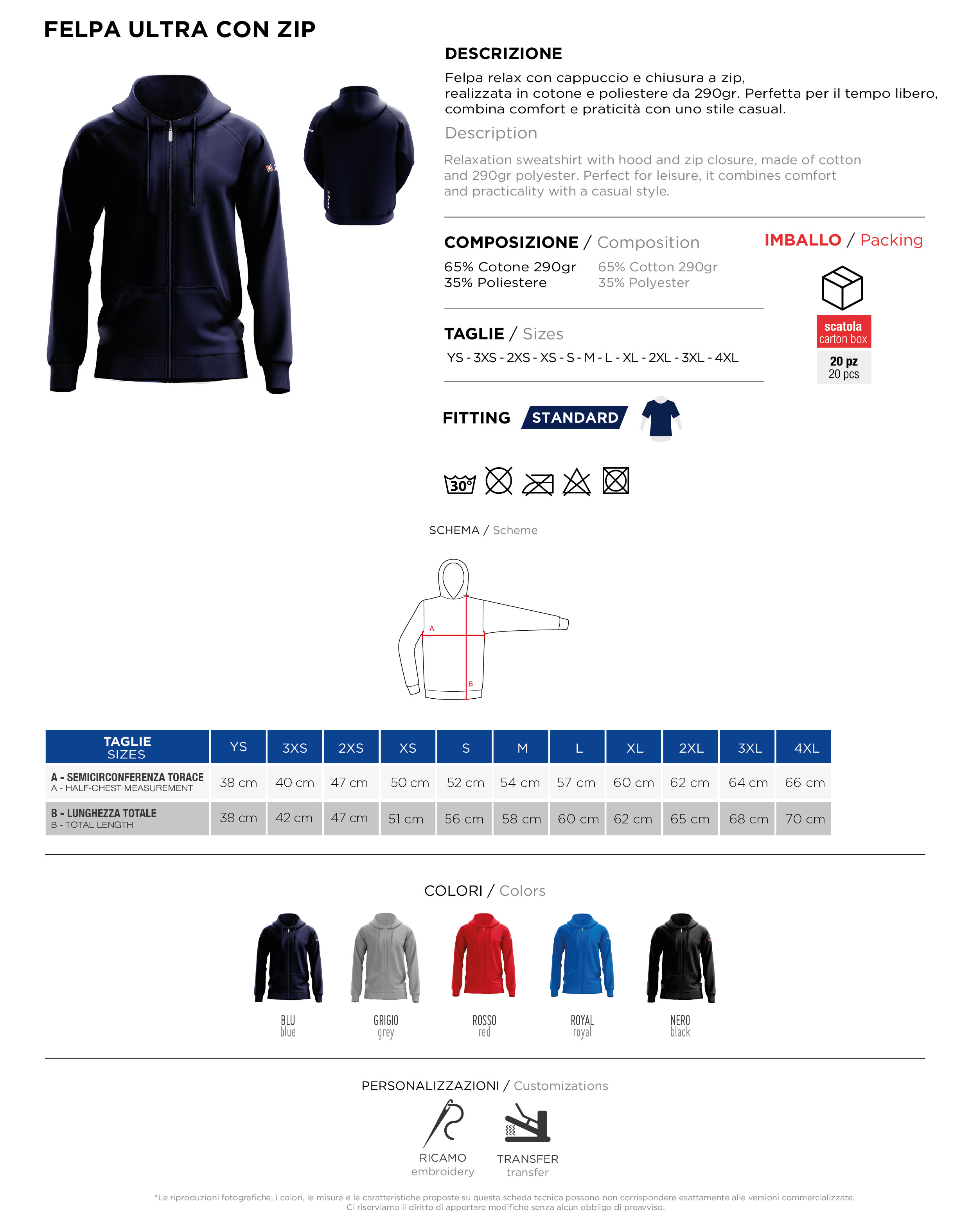 Scheda tecnica – FELPA ULTRA C/ZIP