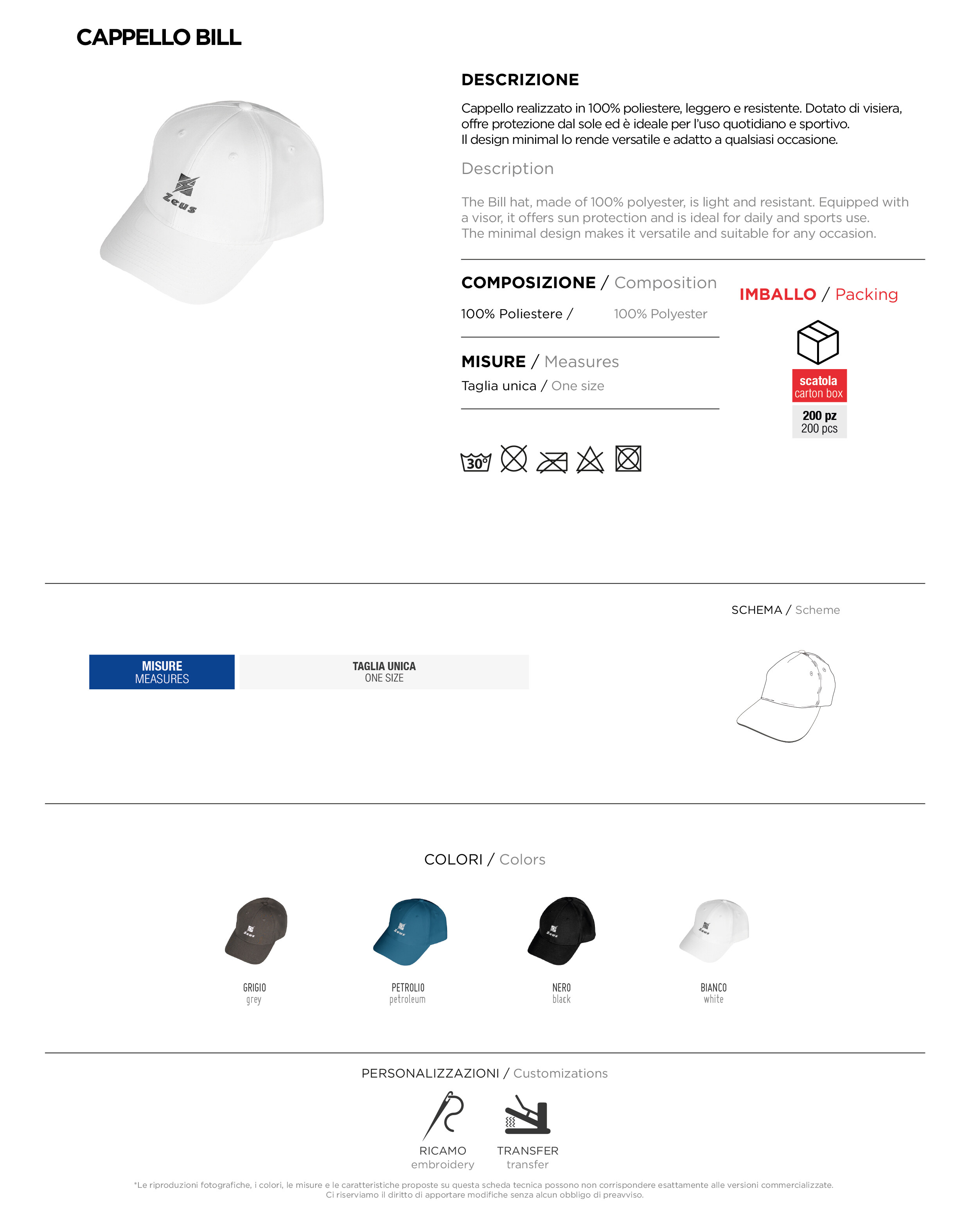 Scheda tecnica – CAPPELLO BILL