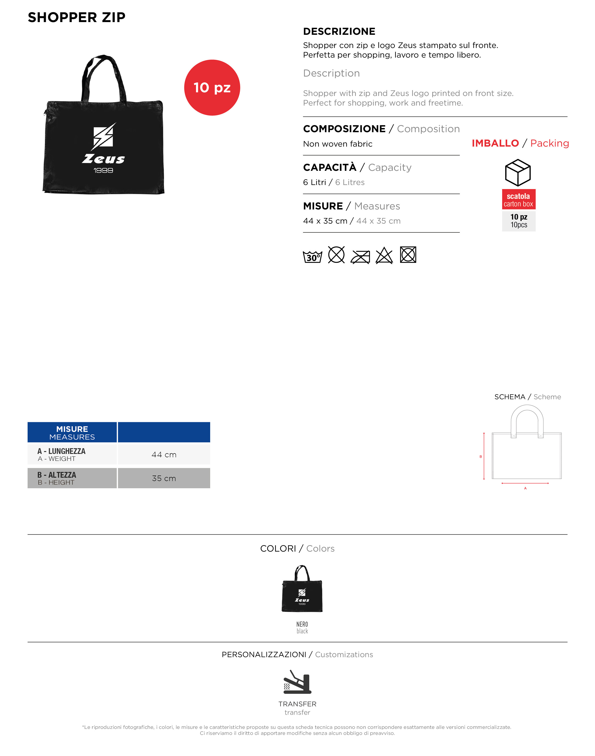 Scheda tecnica – SHOPPER ZIP 10 PZ