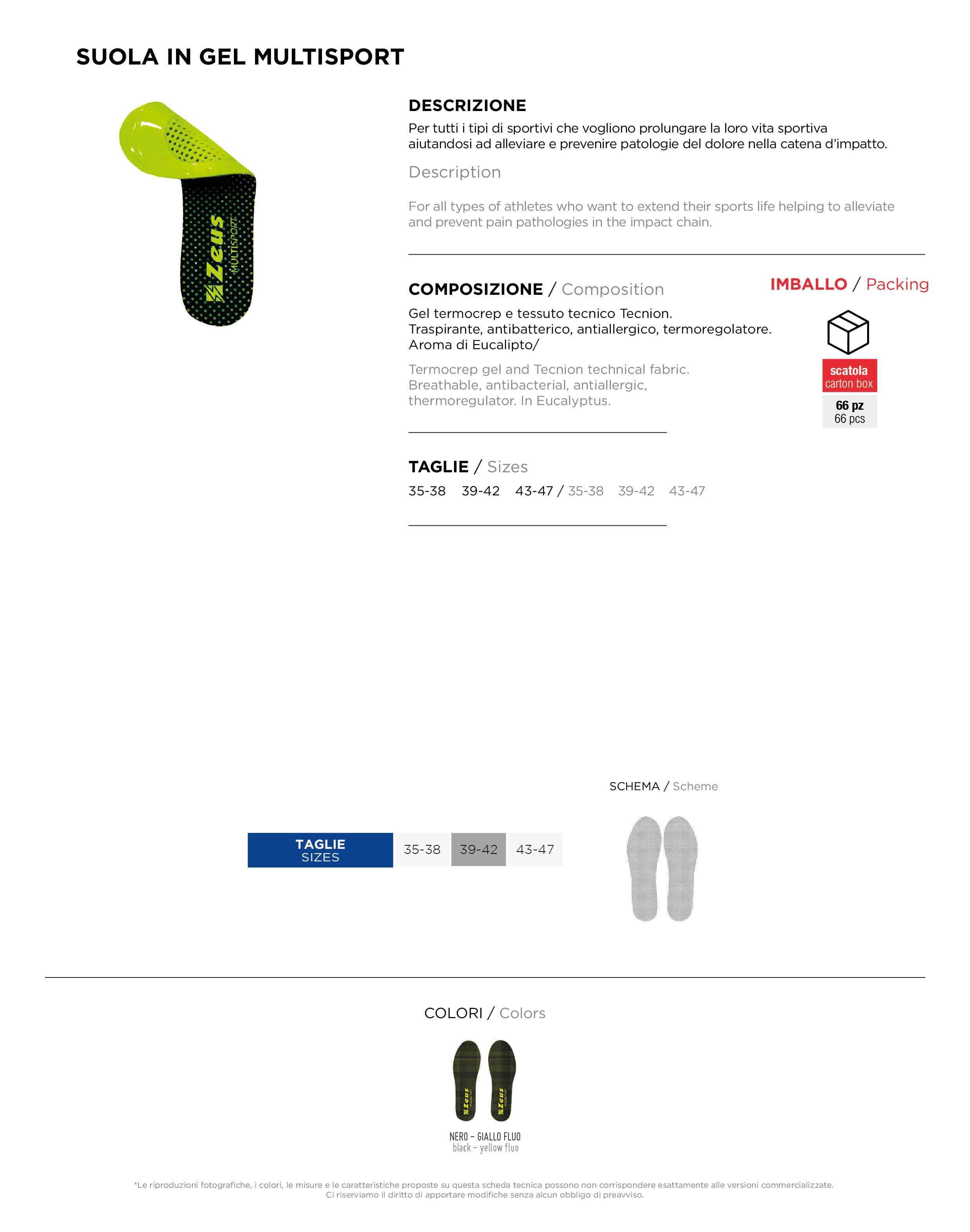 Scheda tecnica – SUOLA IN GEL MULTISPORT