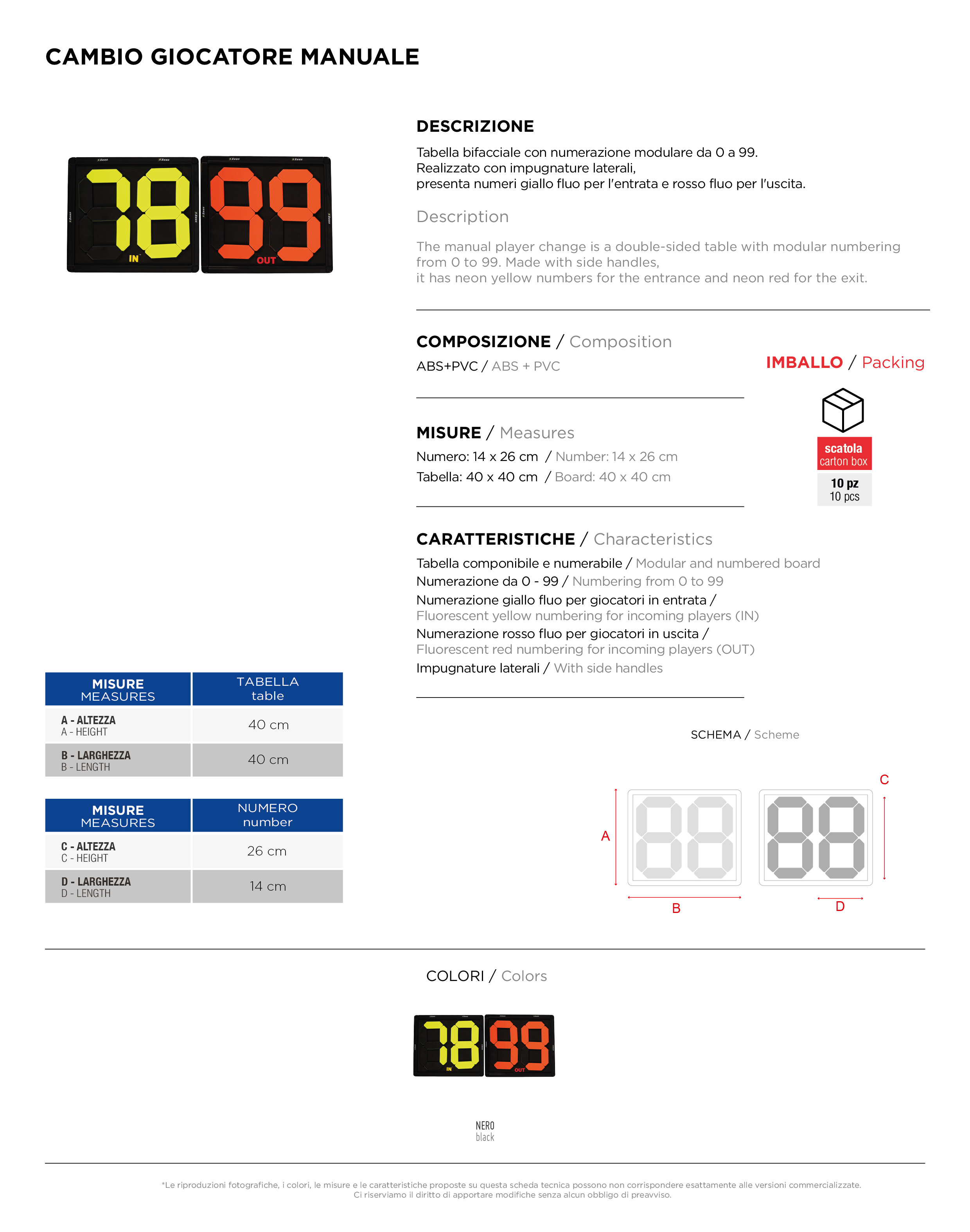 Scheda tecnica – CAMBIO GIOCATORE MANUALE