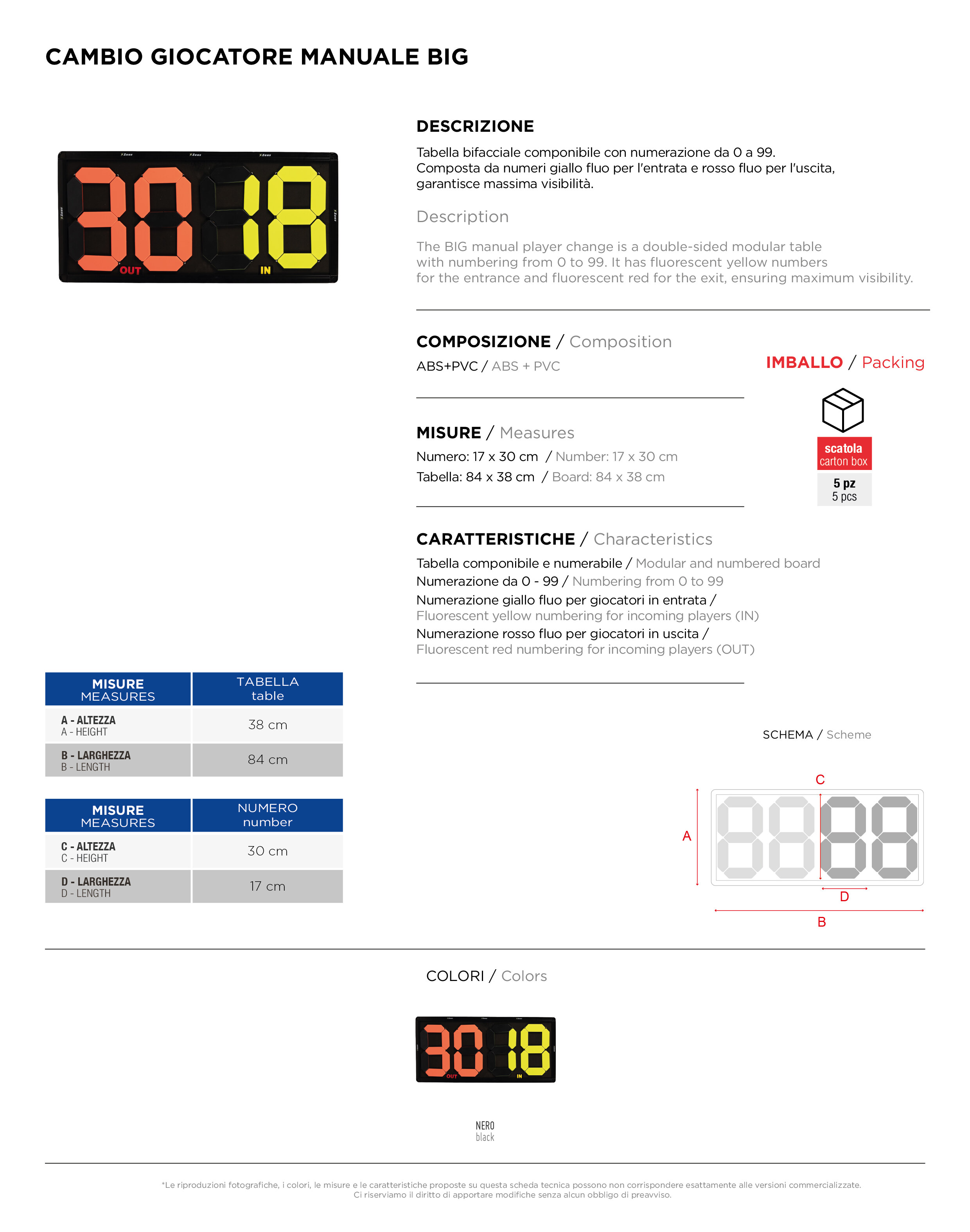 Scheda tecnica – CAMBIO GIOCATORE MANUALE BIG
