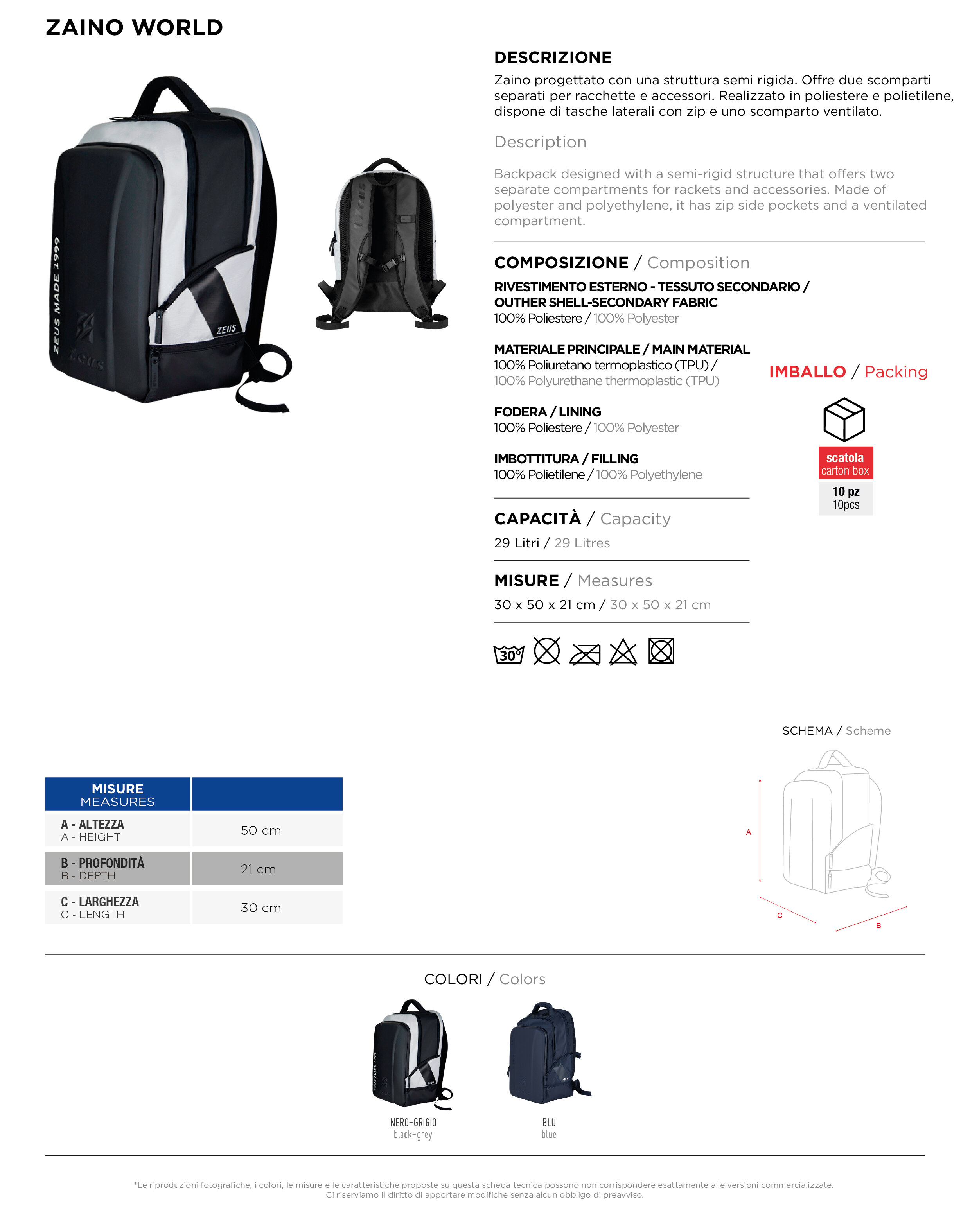 Scheda tecnica – ZAINO WORLD