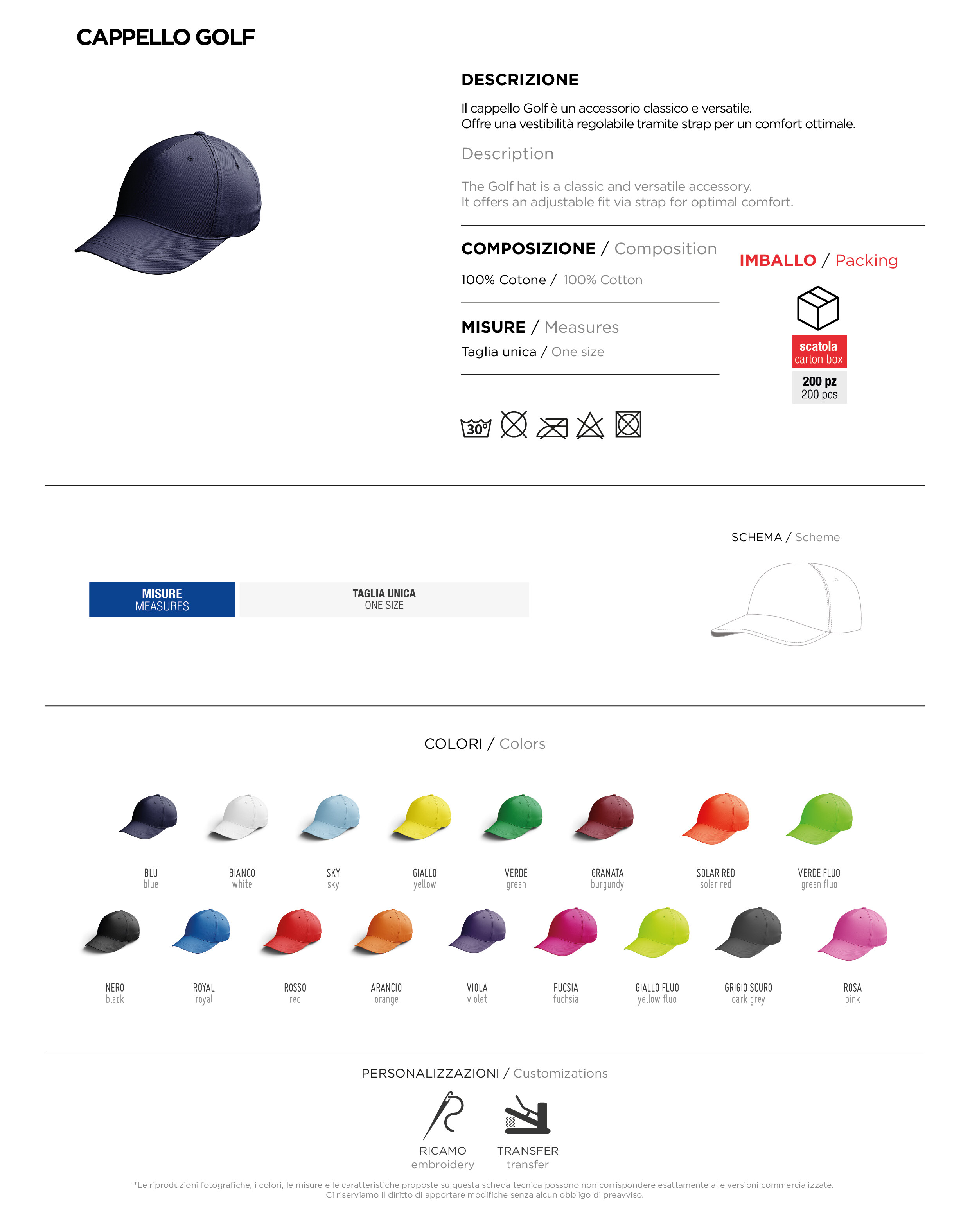 Scheda tecnica – CAPPELLO GOLF
