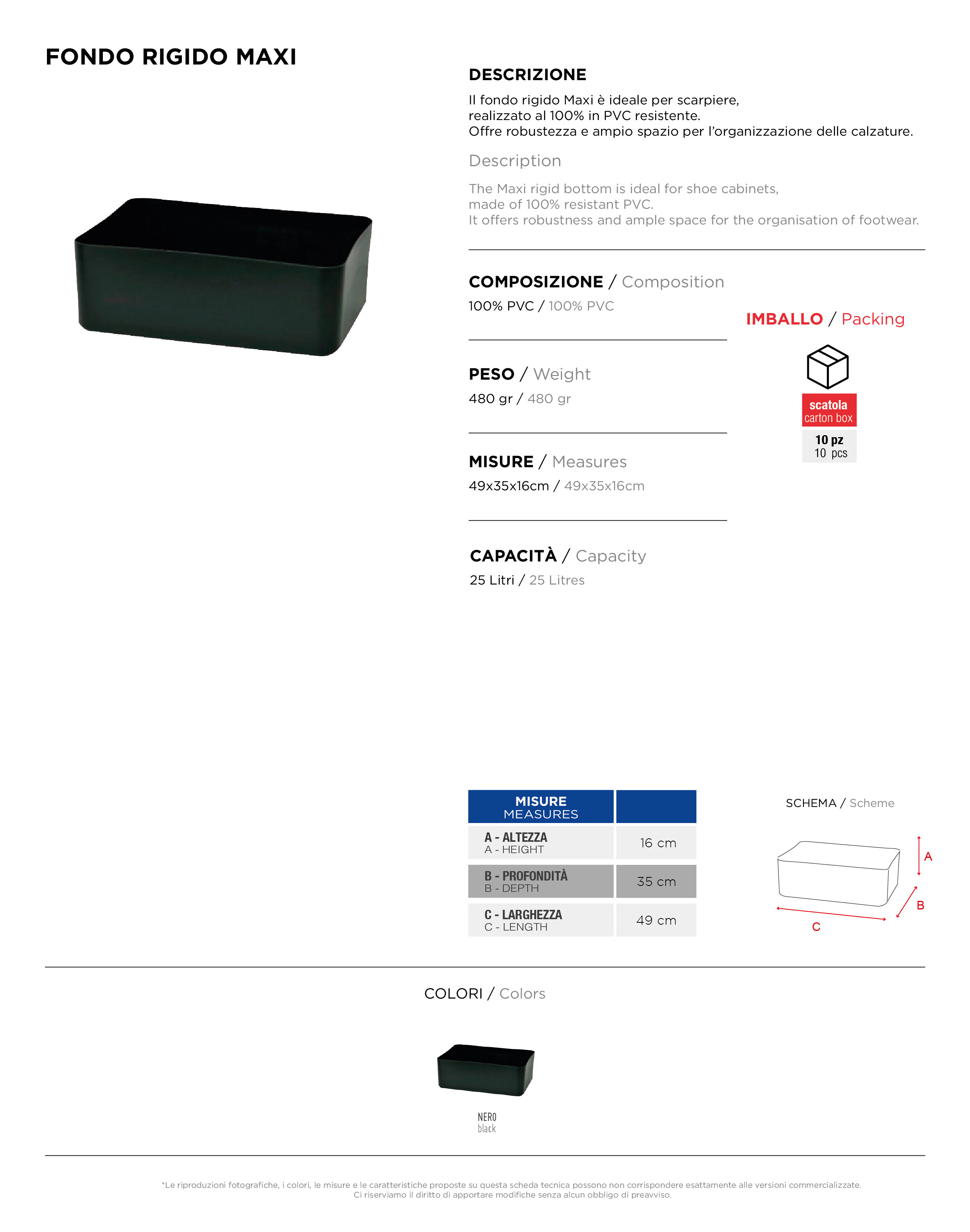 Scheda tecnica – FONDO RIGIDO MAXI