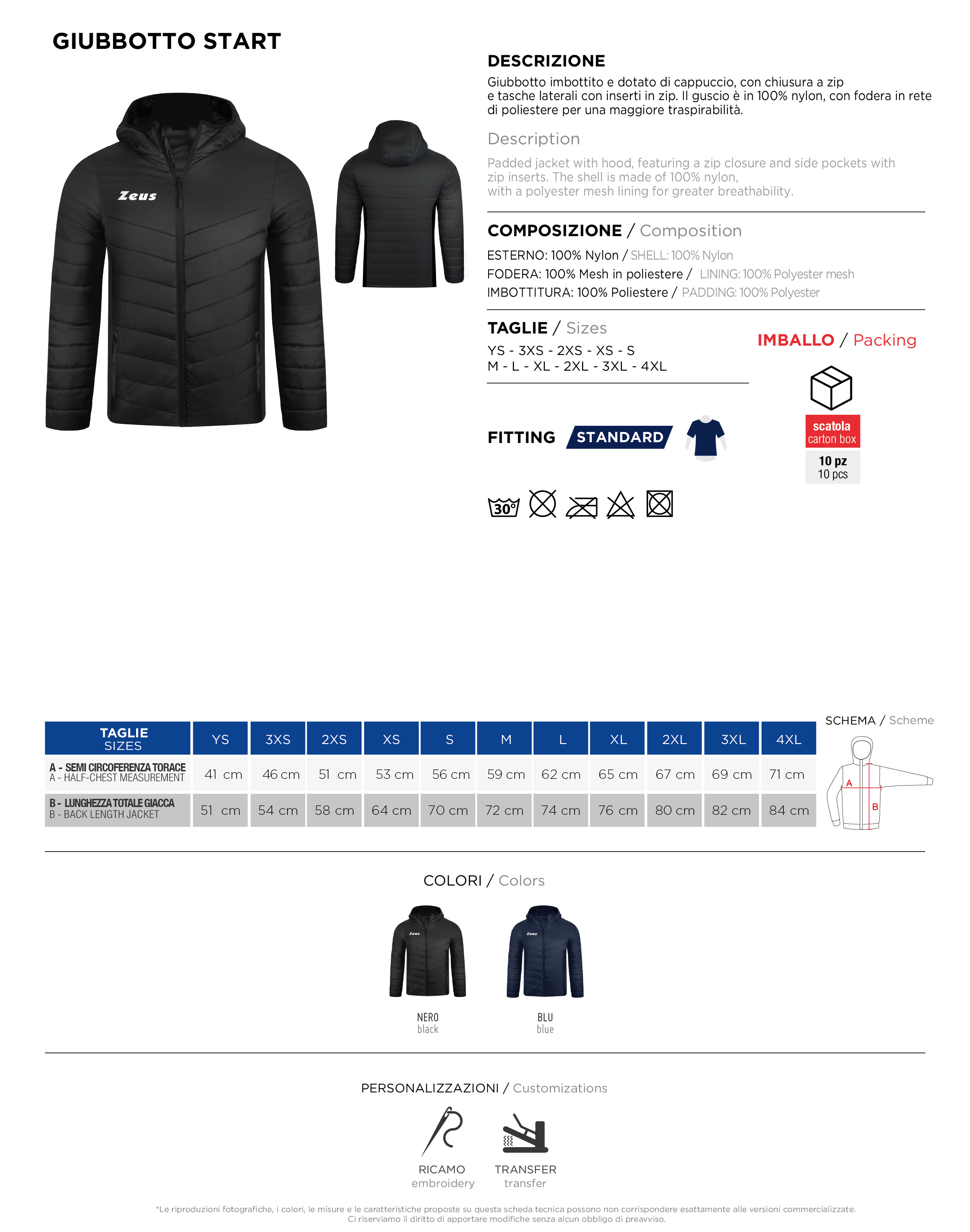 Scheda tecnica – GIUBBOTTO START