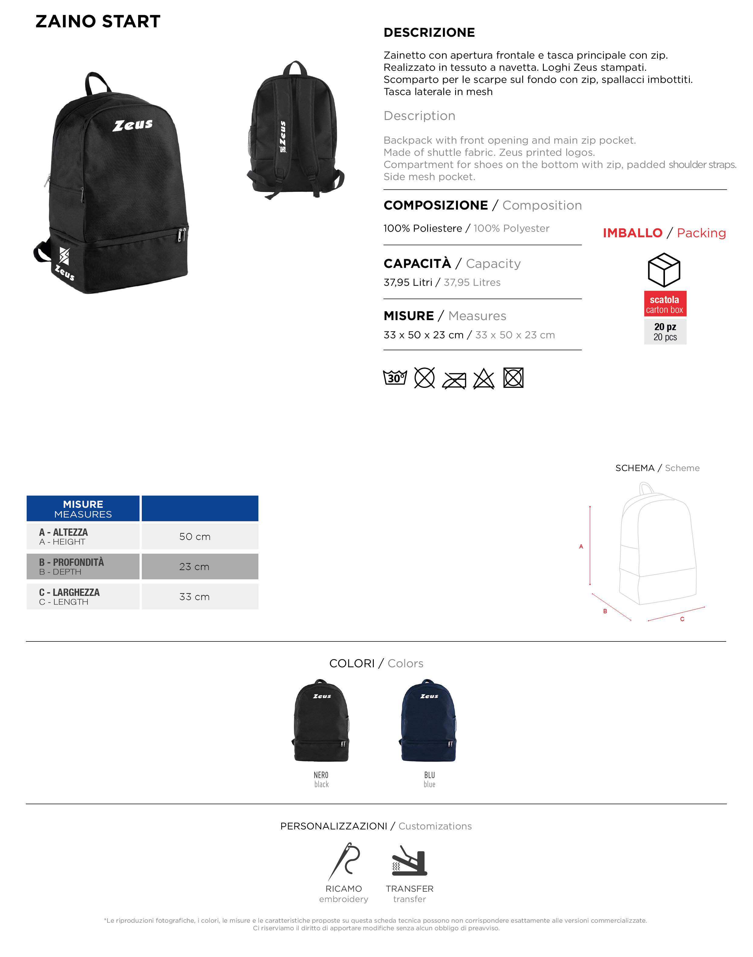 Scheda tecnica – ZAINO START