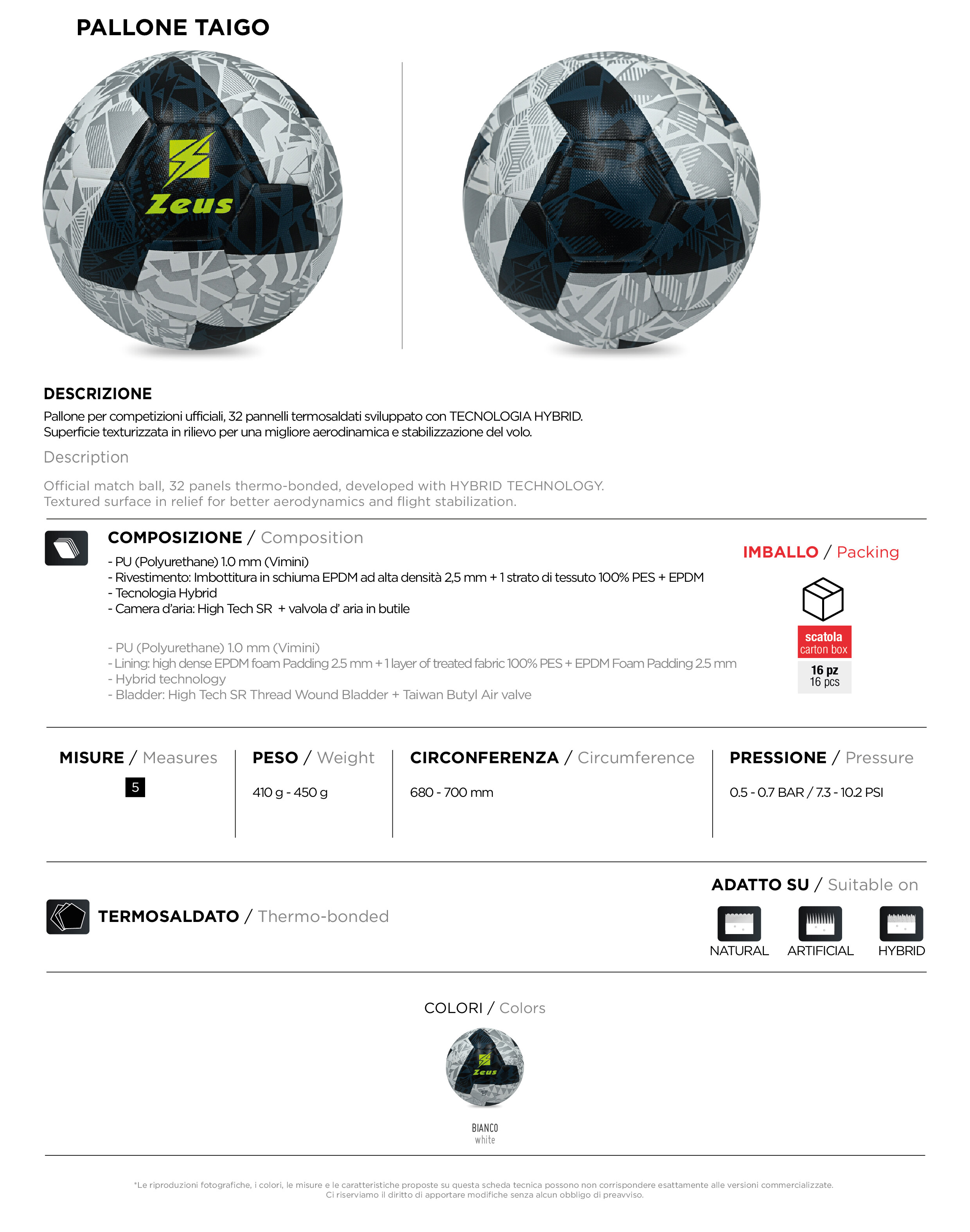 Scheda tecnica – PALLONE TAIGO