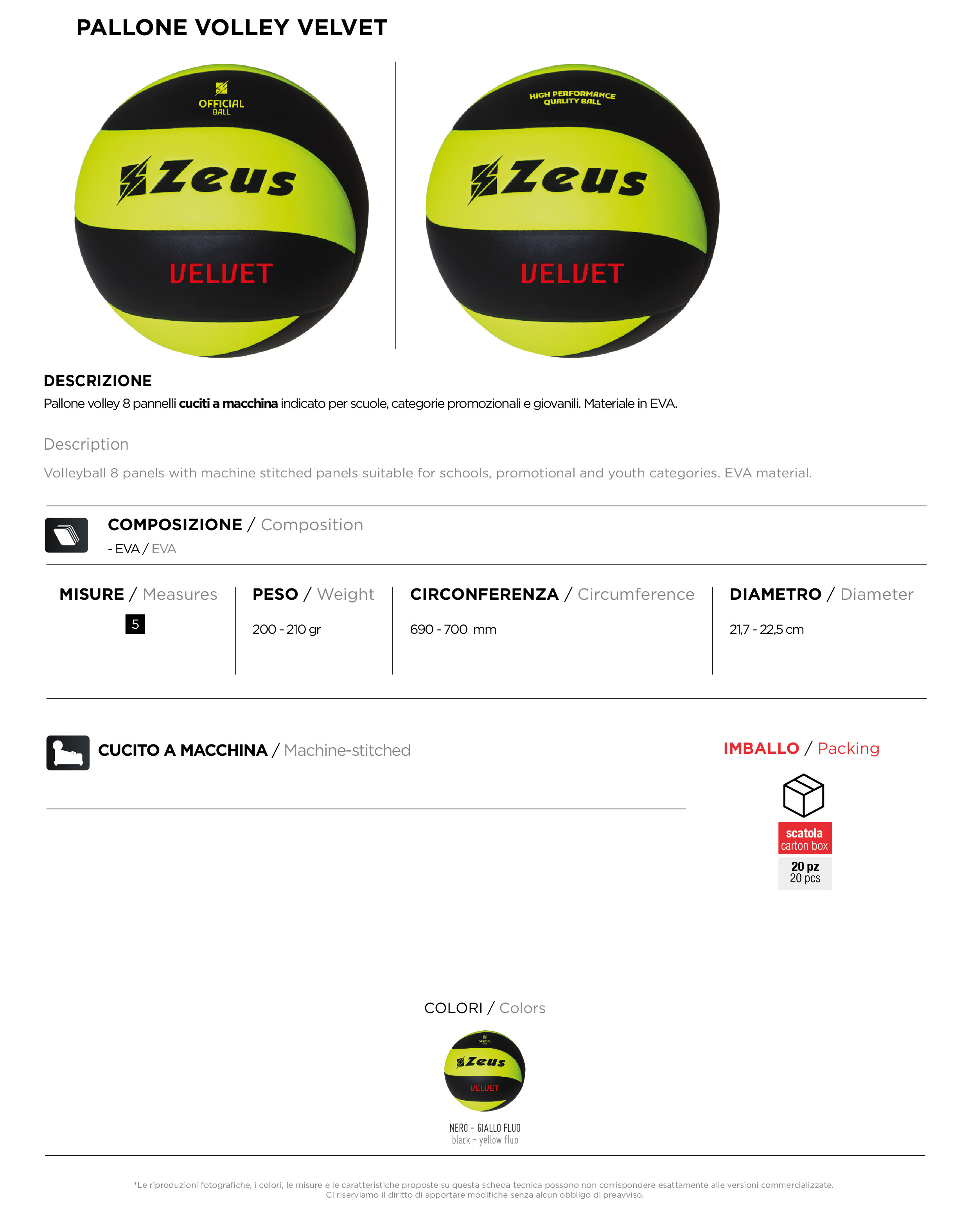 Scheda tecnica – PALLONE VOLLEY VELVET