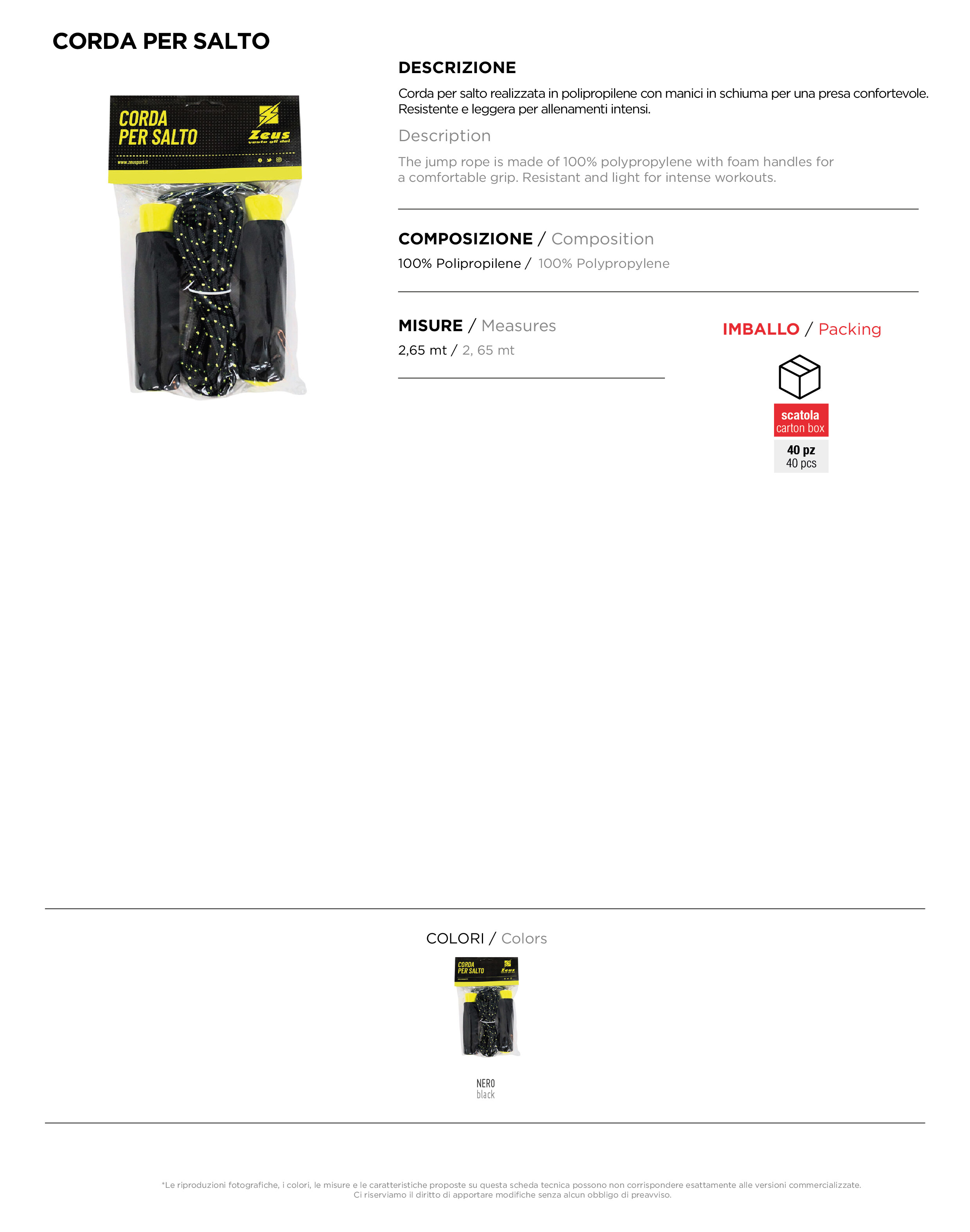 Scheda tecnica – Corda per Salto