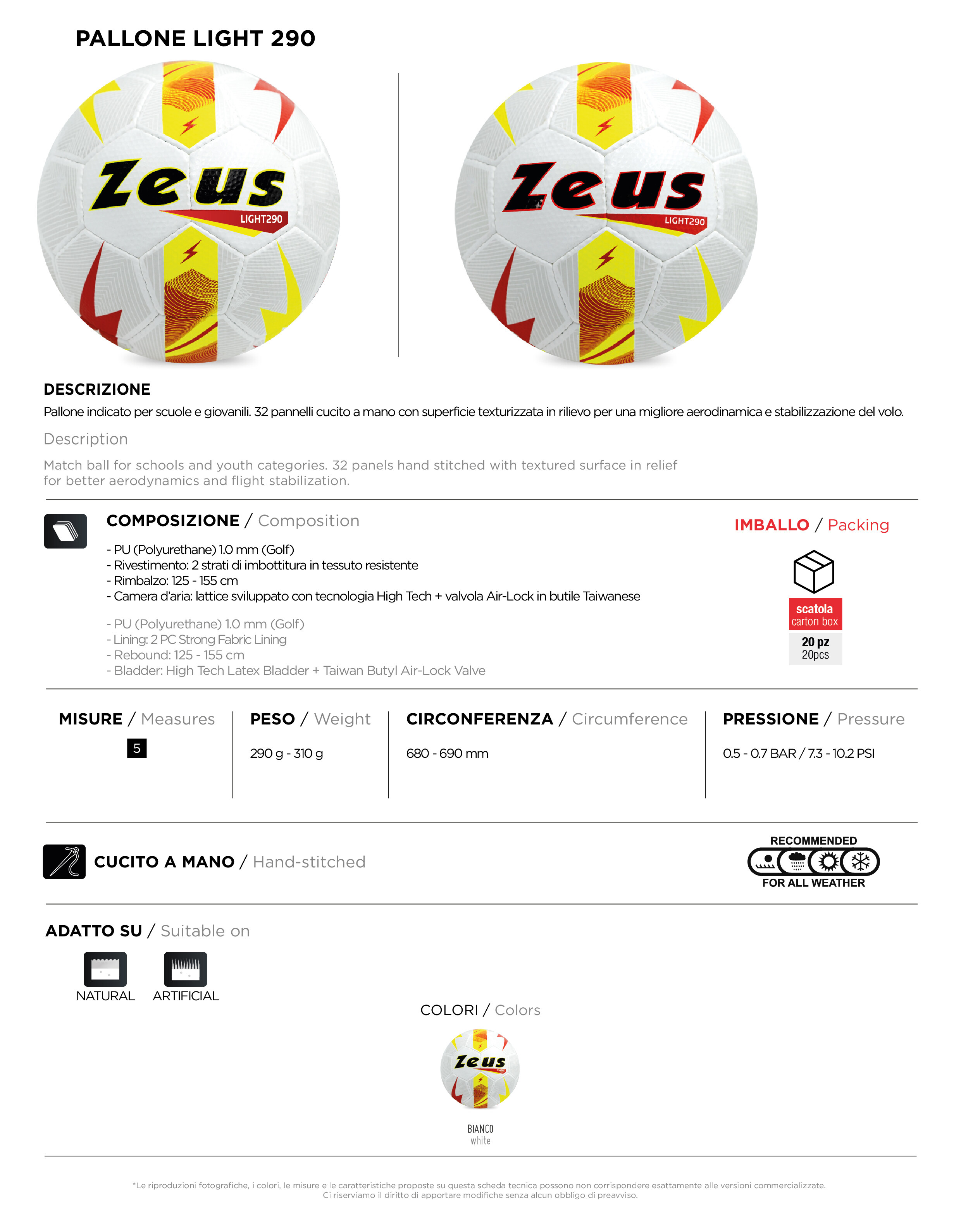 Scheda tecnica – PALLONE LIGHT 290