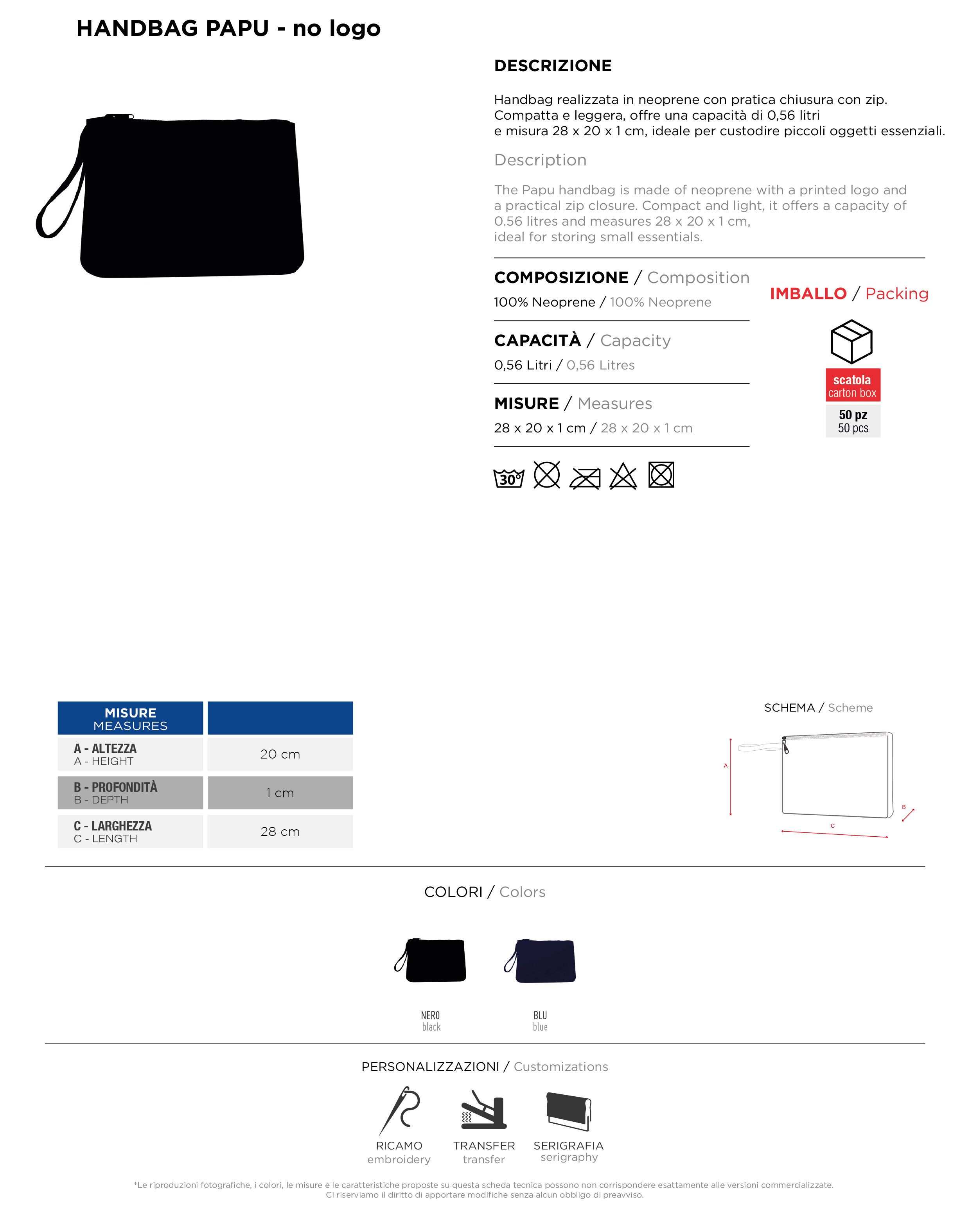 Scheda tecnica – HANDBAG PAPU NO LOGO