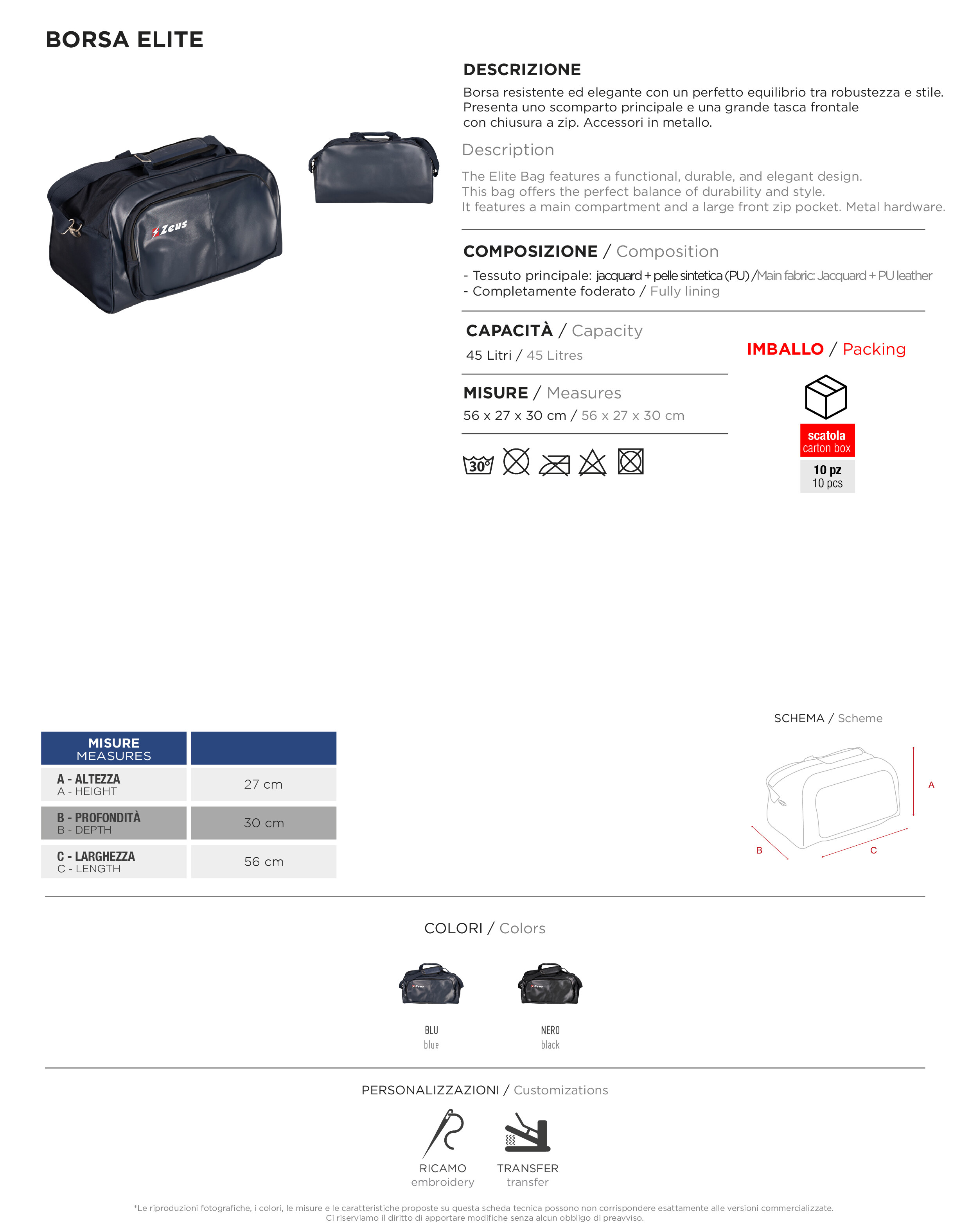 Scheda tecnica – BORSA ELITE