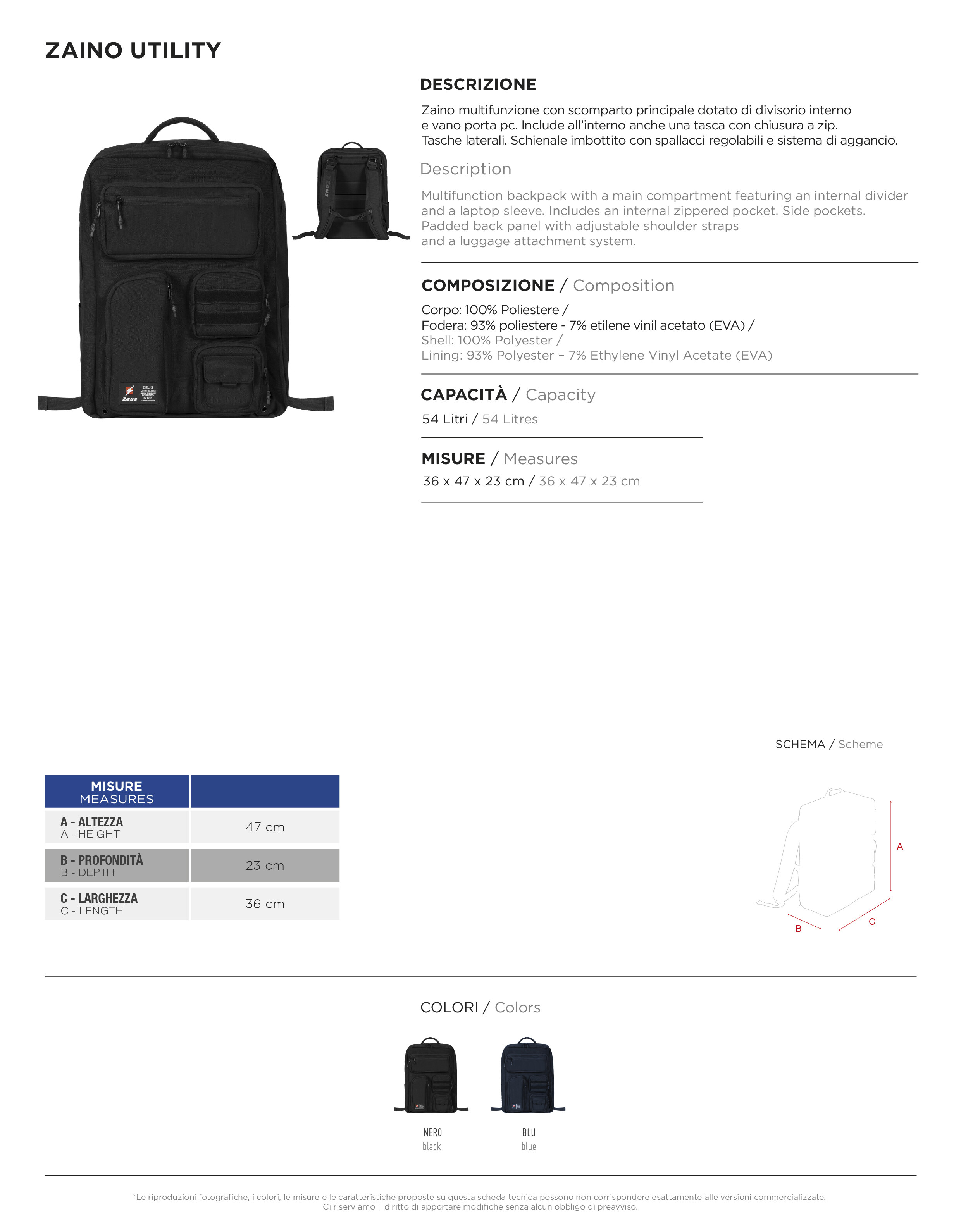 Scheda tecnica – ZAINO UTILITY