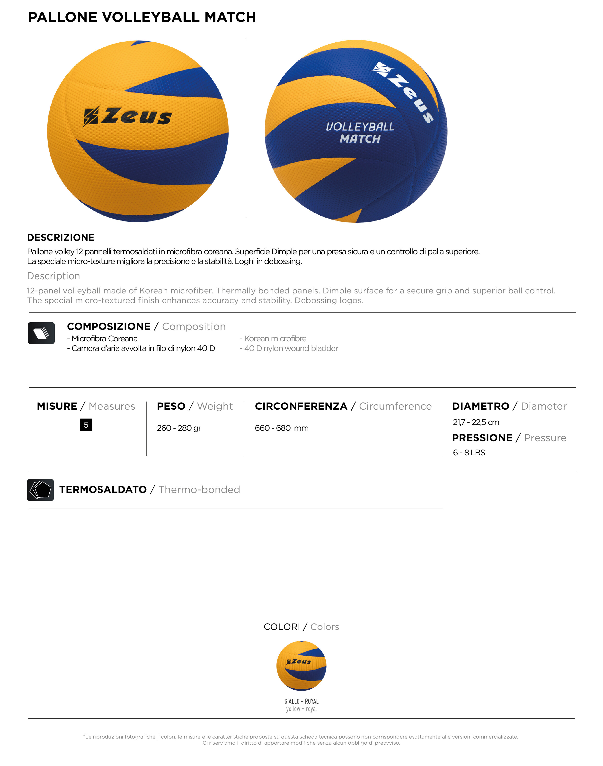 Scheda tecnica – PALLONE VOLLEY MATCH 26