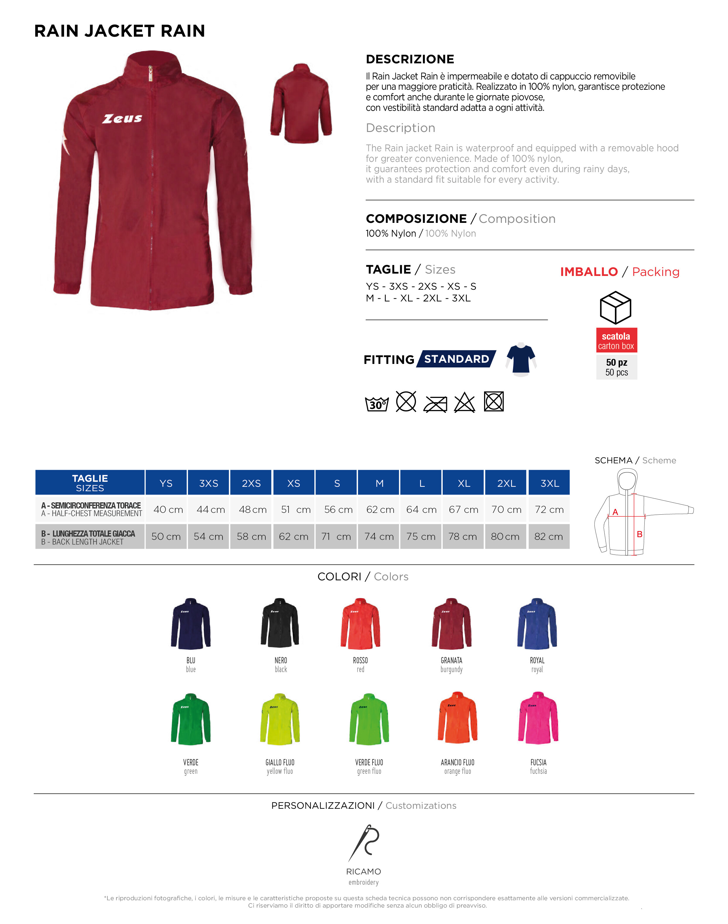 Scheda tecnica – RAIN JACKET RAIN