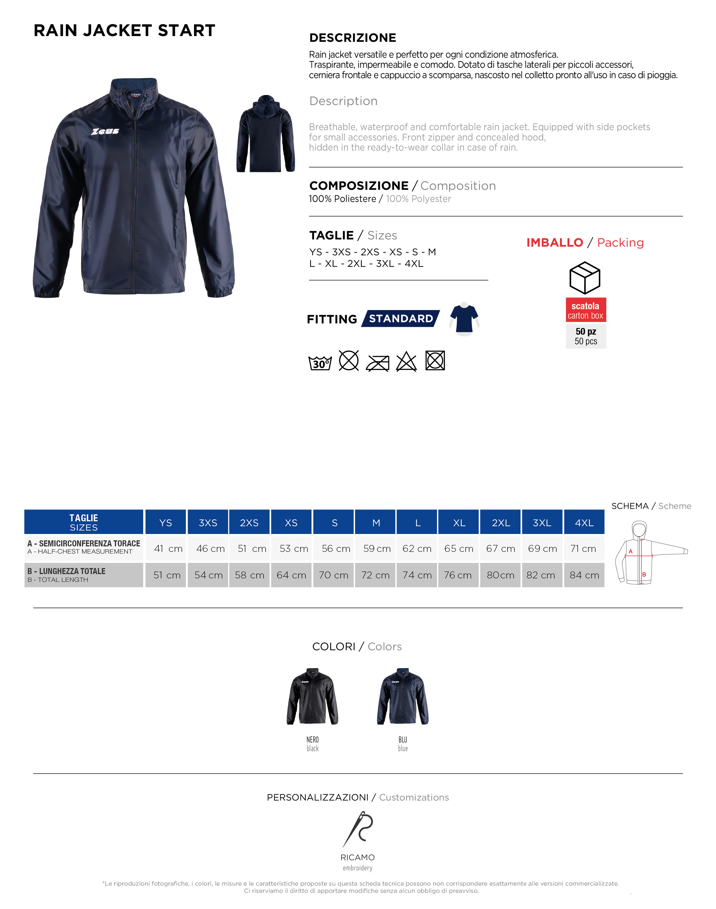 Scheda tecnica – RAIN JACKET START