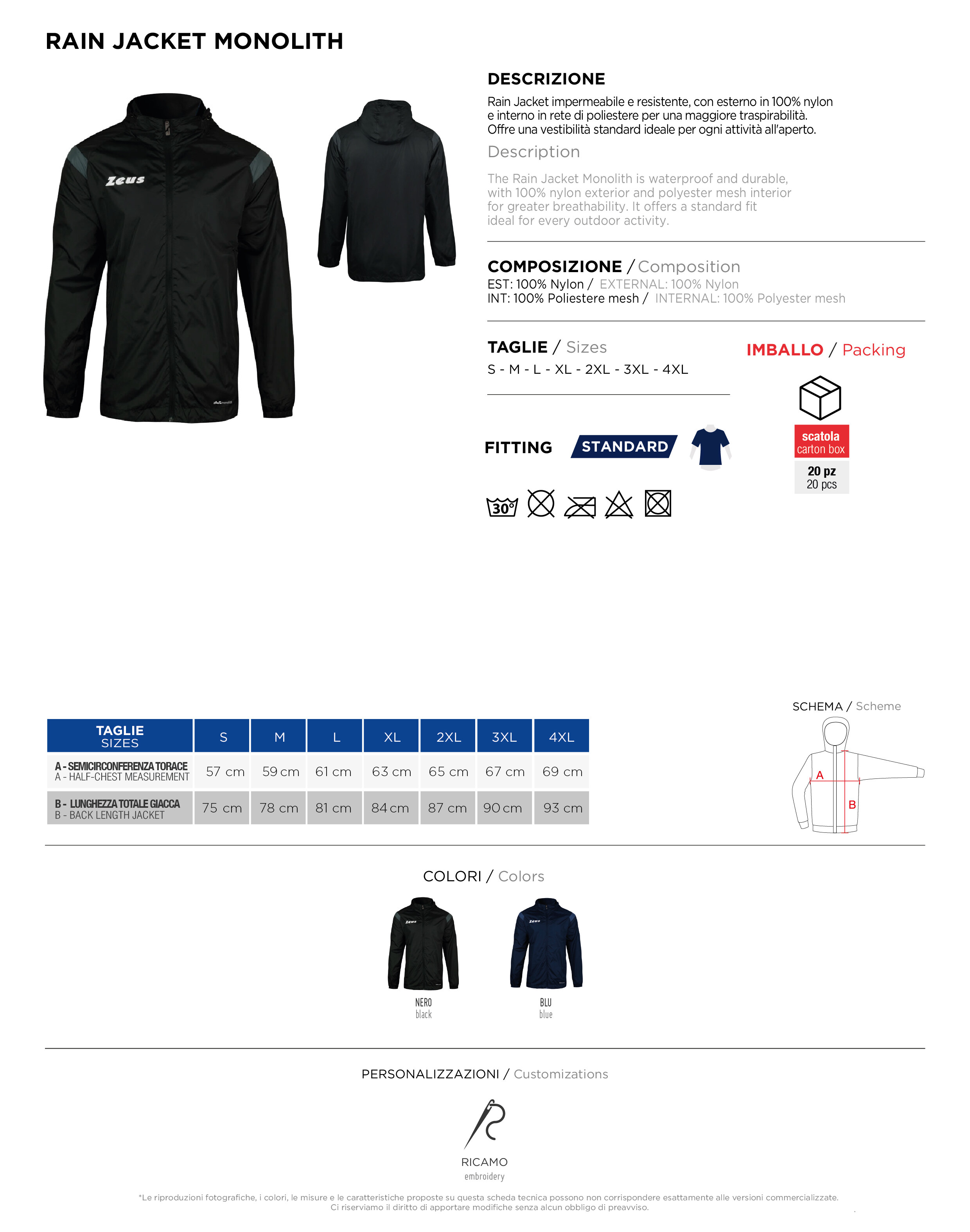 Scheda tecnica – RAIN JACKET MONOLITH