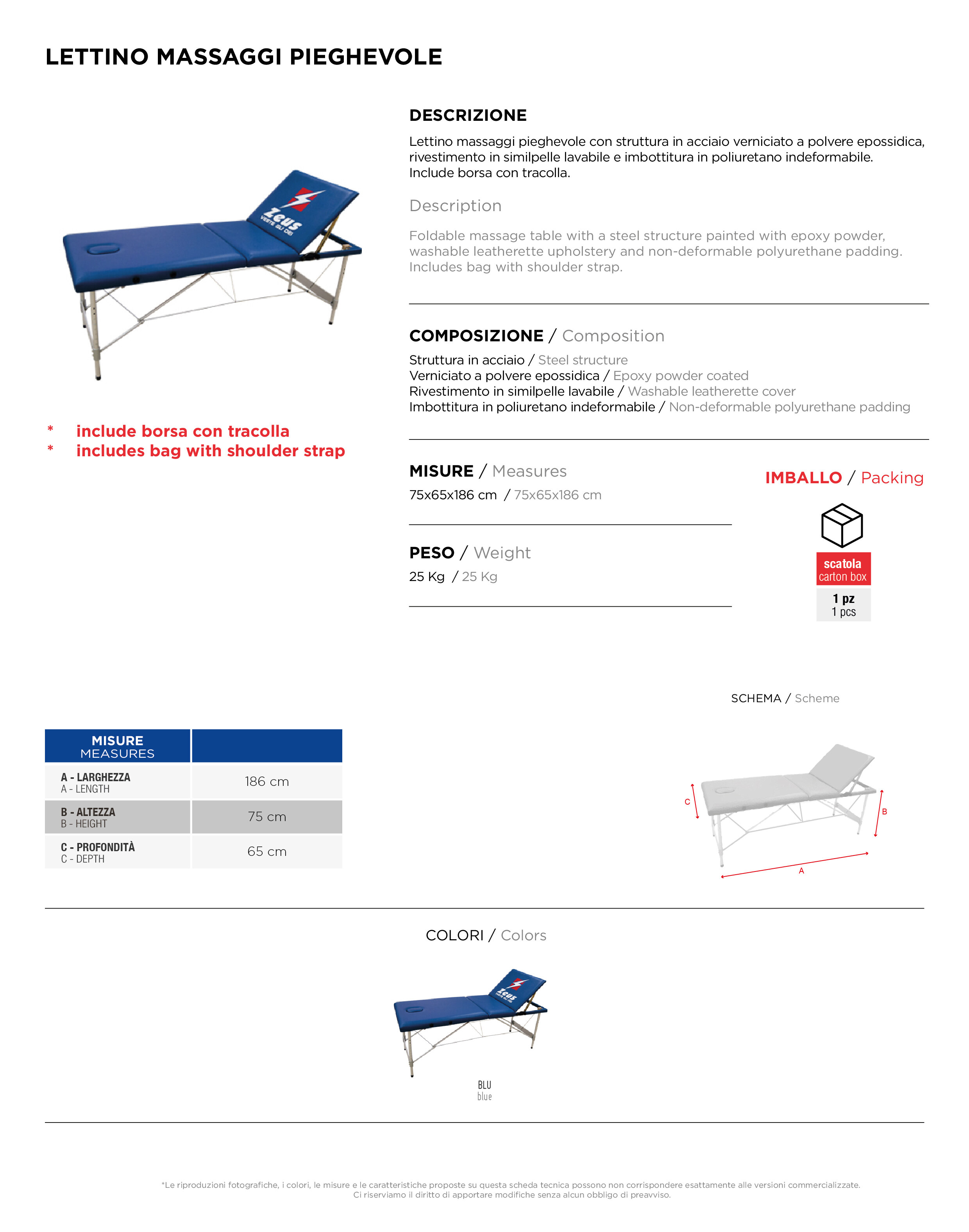 Scheda tecnica – LETTINO MASSAGGI PIEGHEVOLE