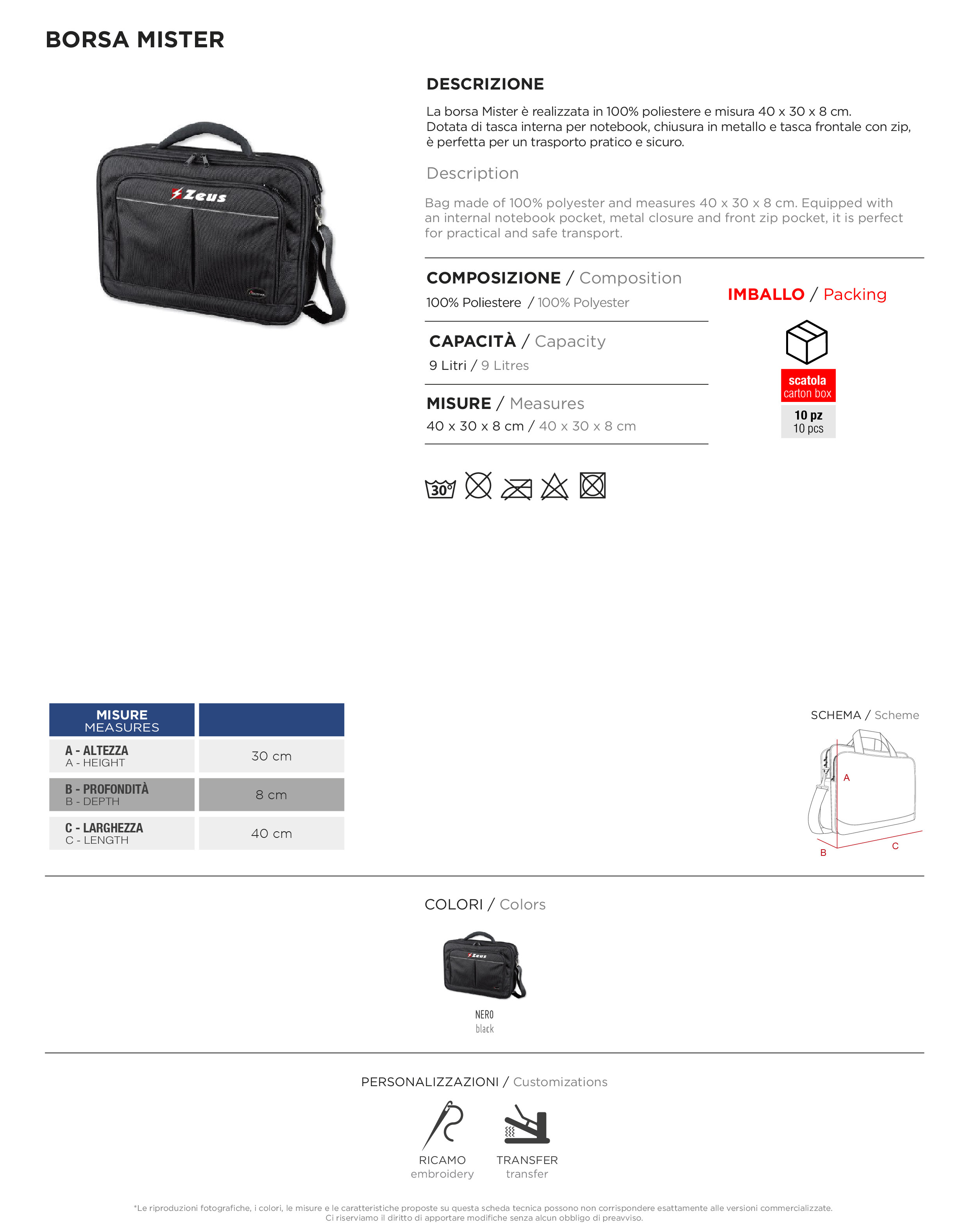 Scheda tecnica – Borsa Mister