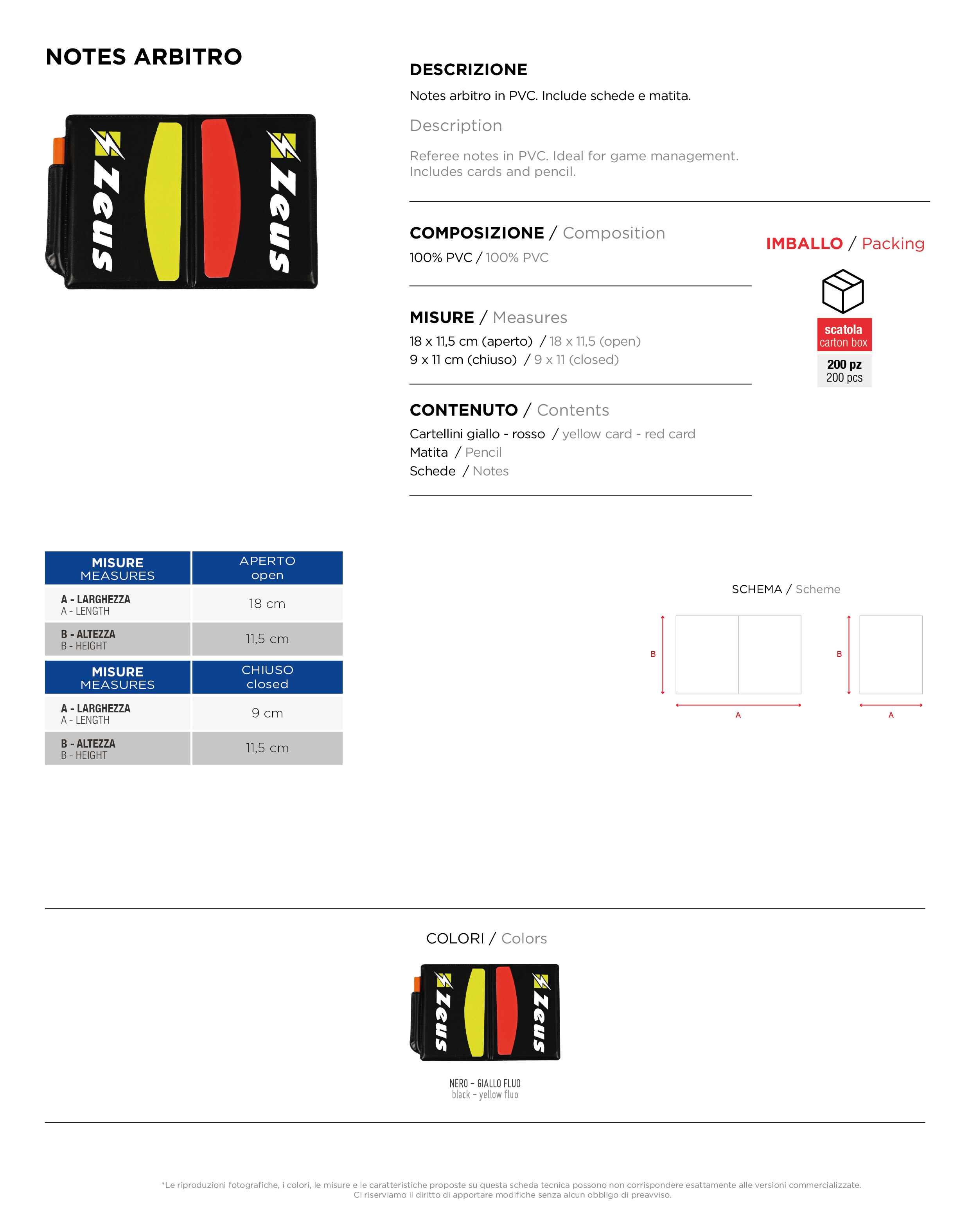 Scheda tecnica – NOTES ARBITRO
