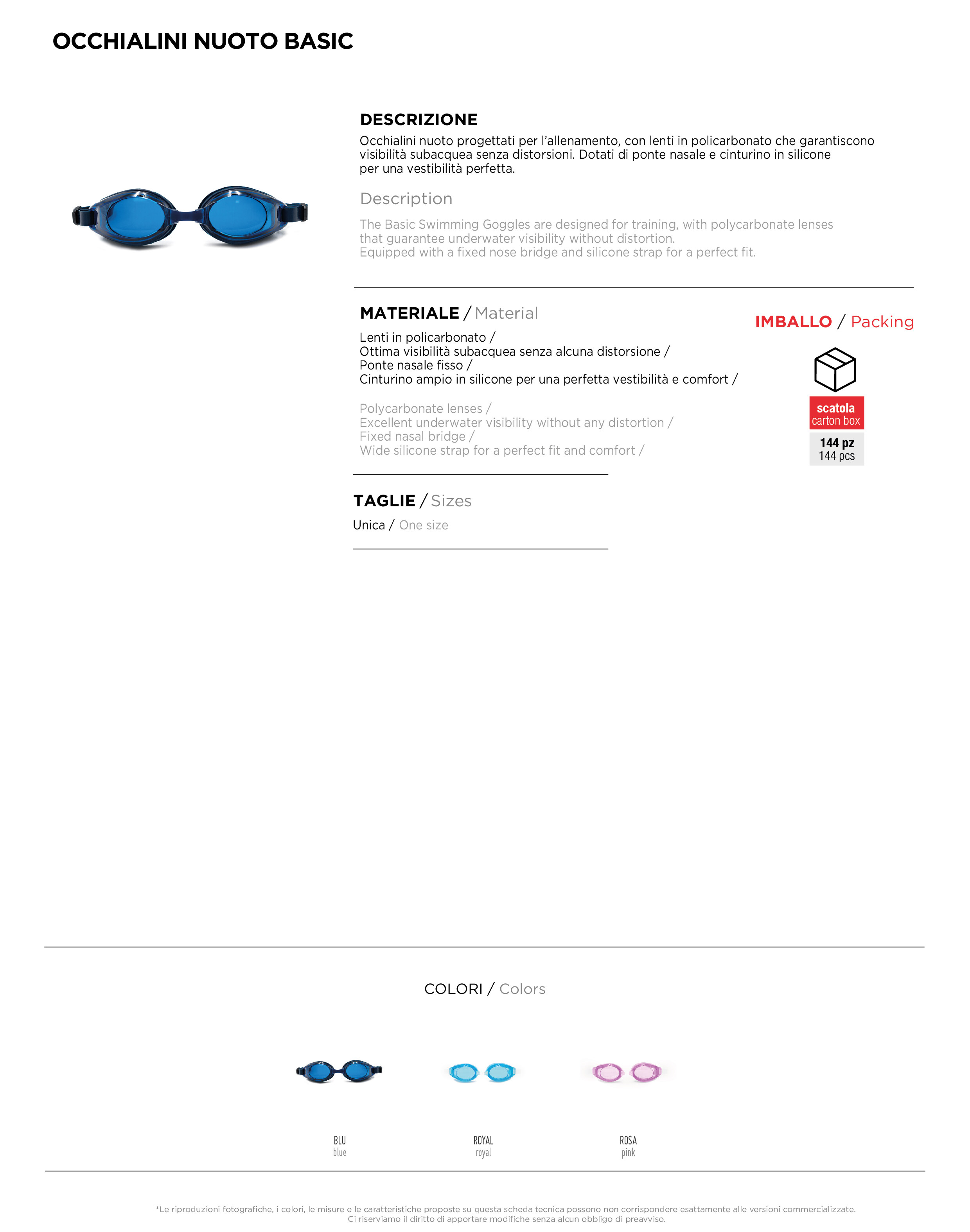 Scheda tecnica – Occhialini Nuoto