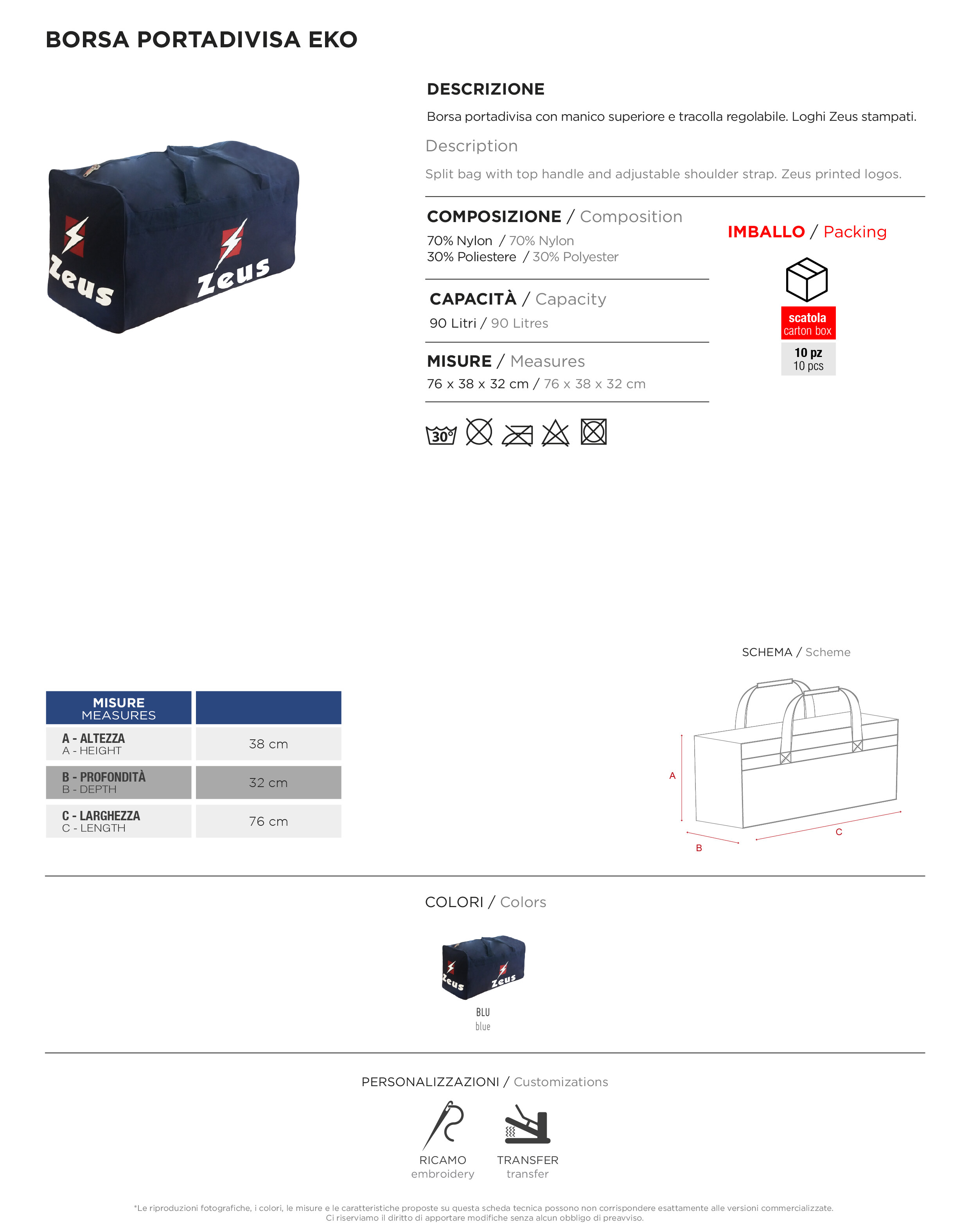 Scheda tecnica – BORSA PORTADIVISE