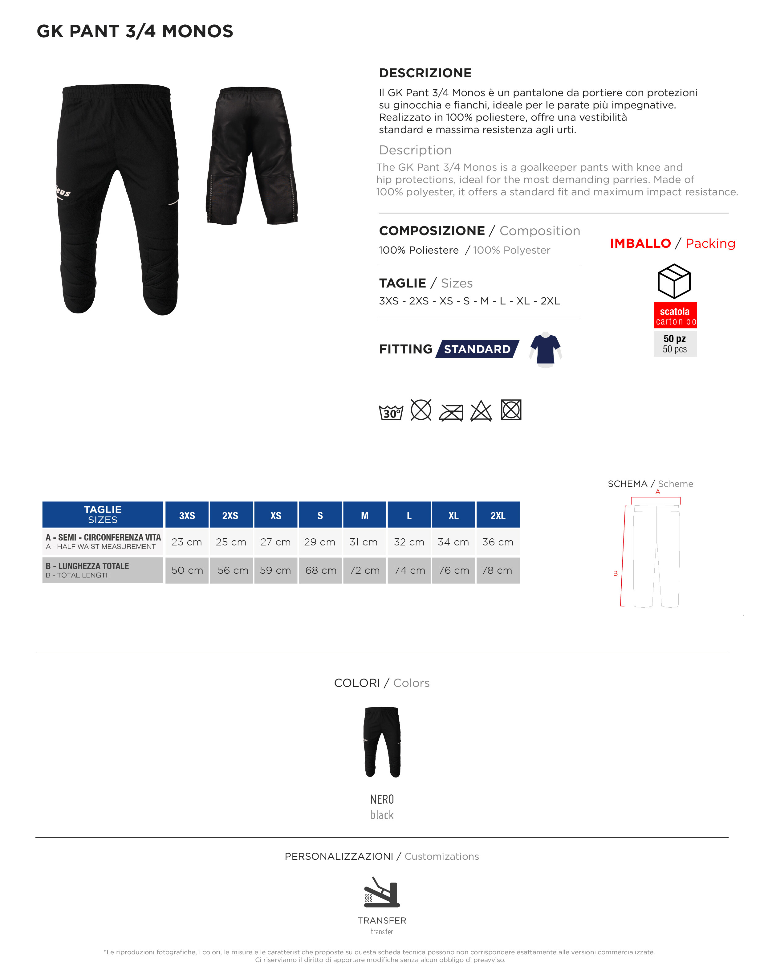 Scheda tecnica – GK PANT 3/4 MONOS