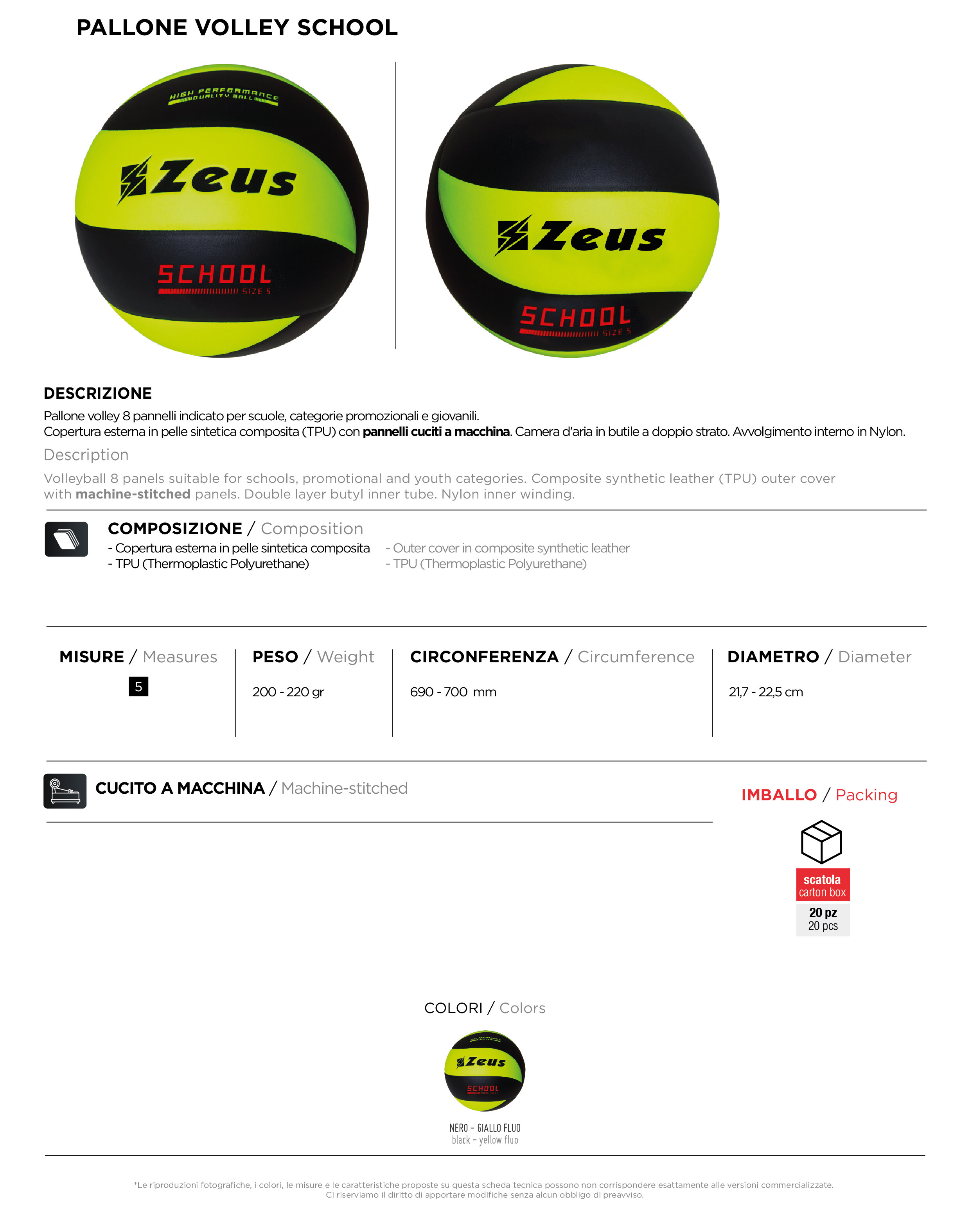 Scheda tecnica – PALLONE VOLLEY SCHOOL