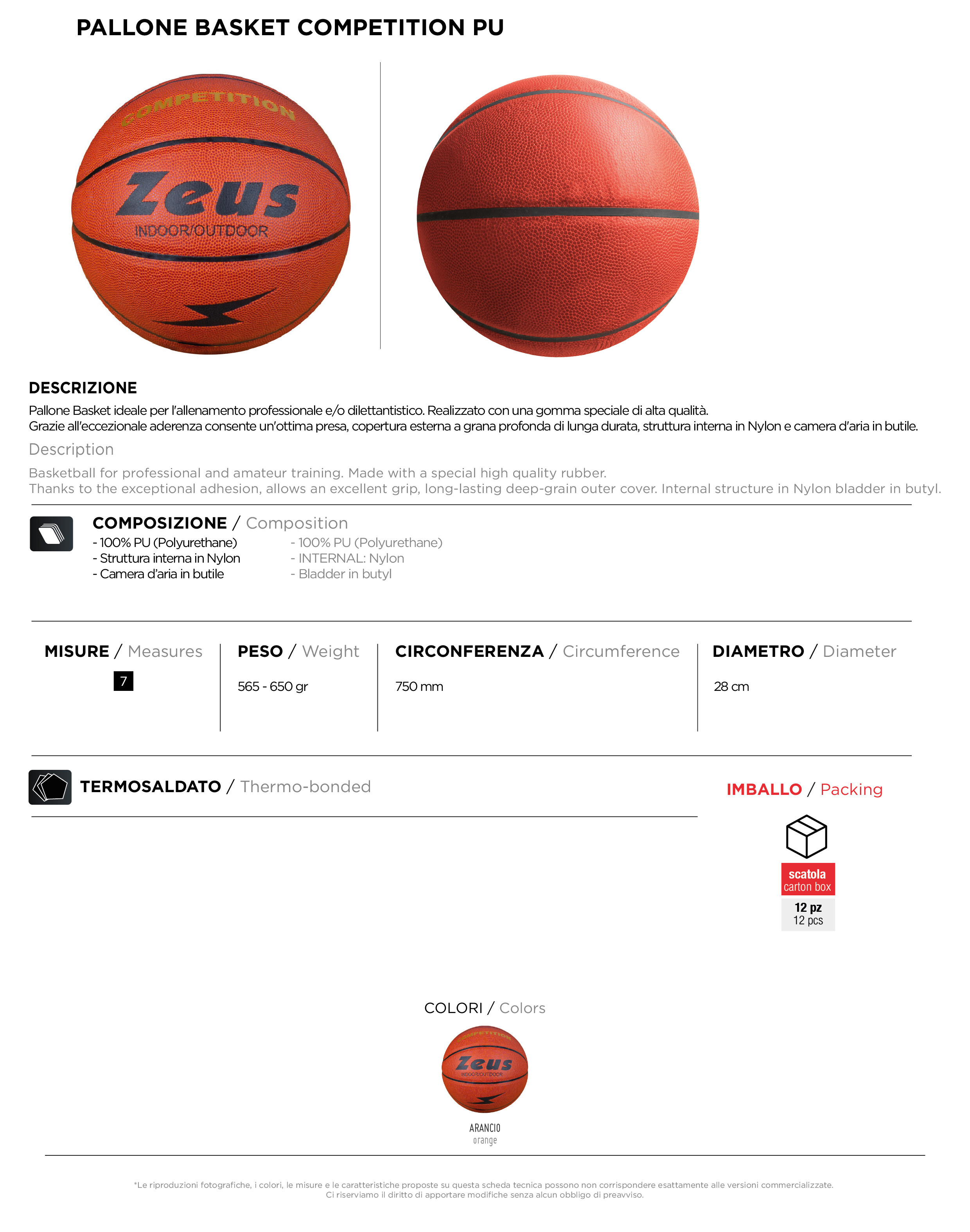 Scheda tecnica – BASKET COMPETITION PU