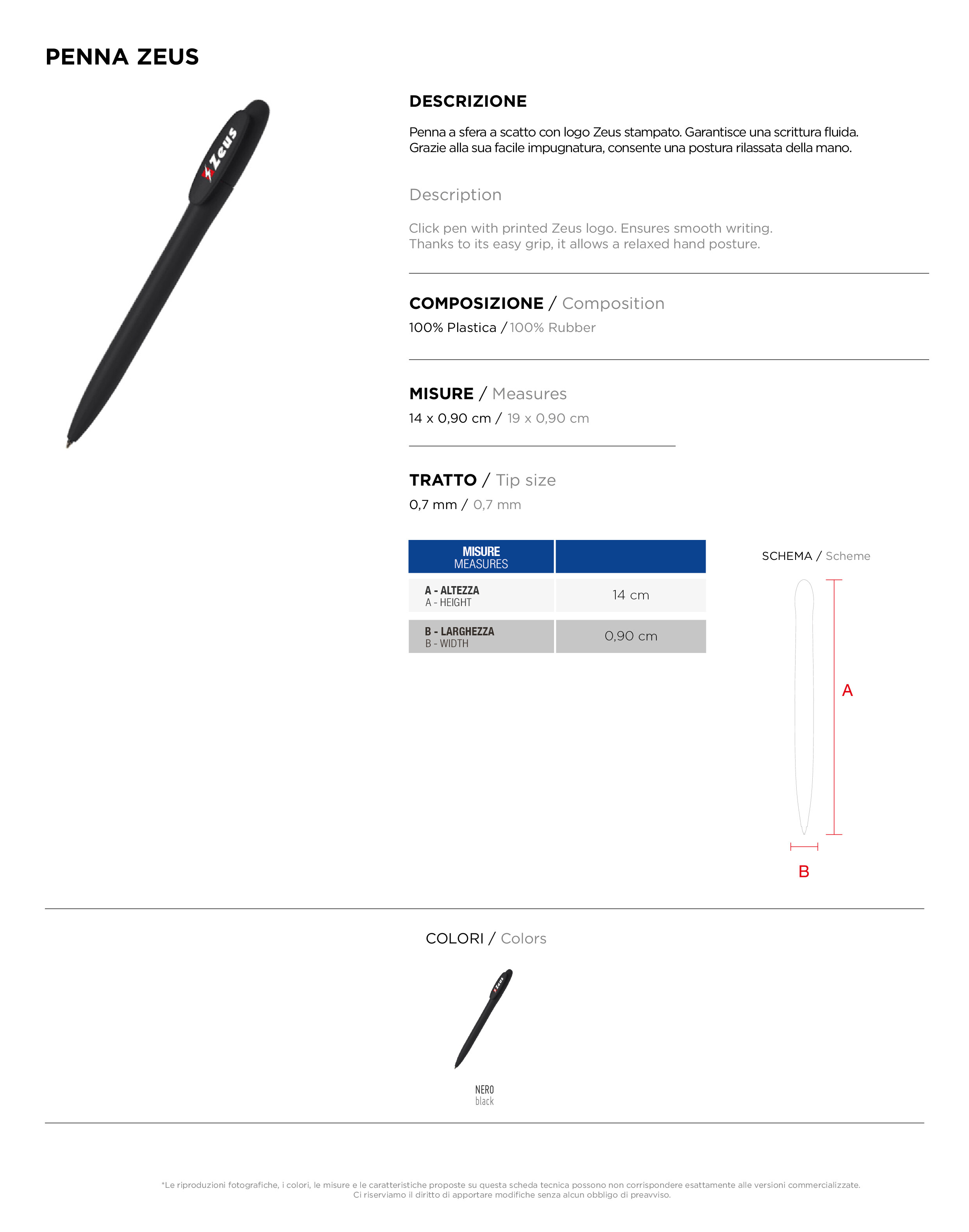 Scheda tecnica – PENNA ZEUS