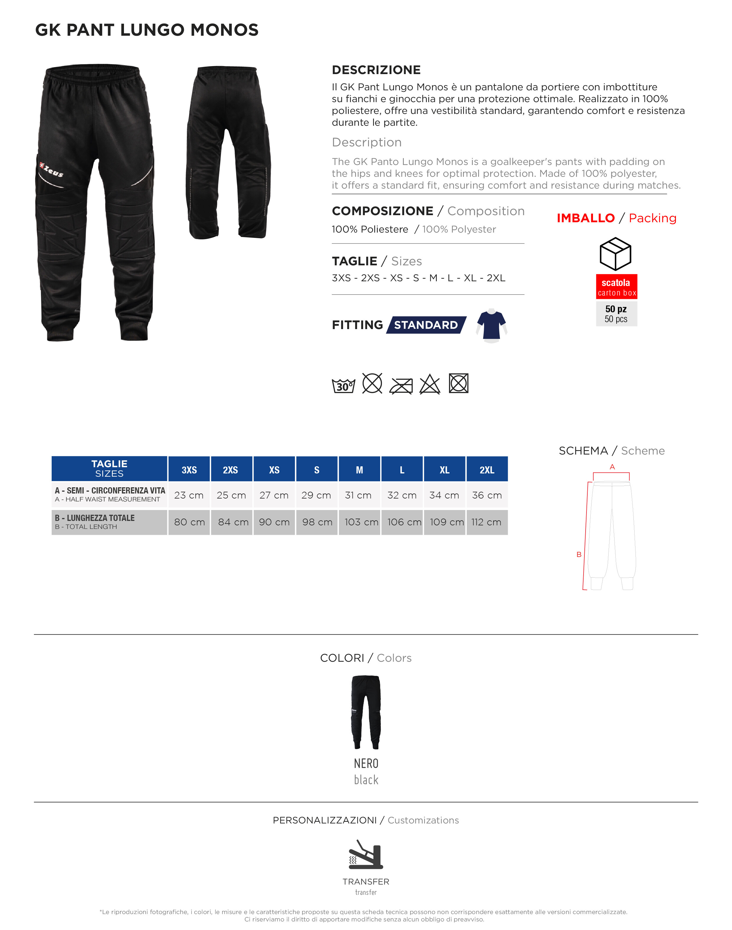Scheda tecnica – PANT. LUNGO MONOS
