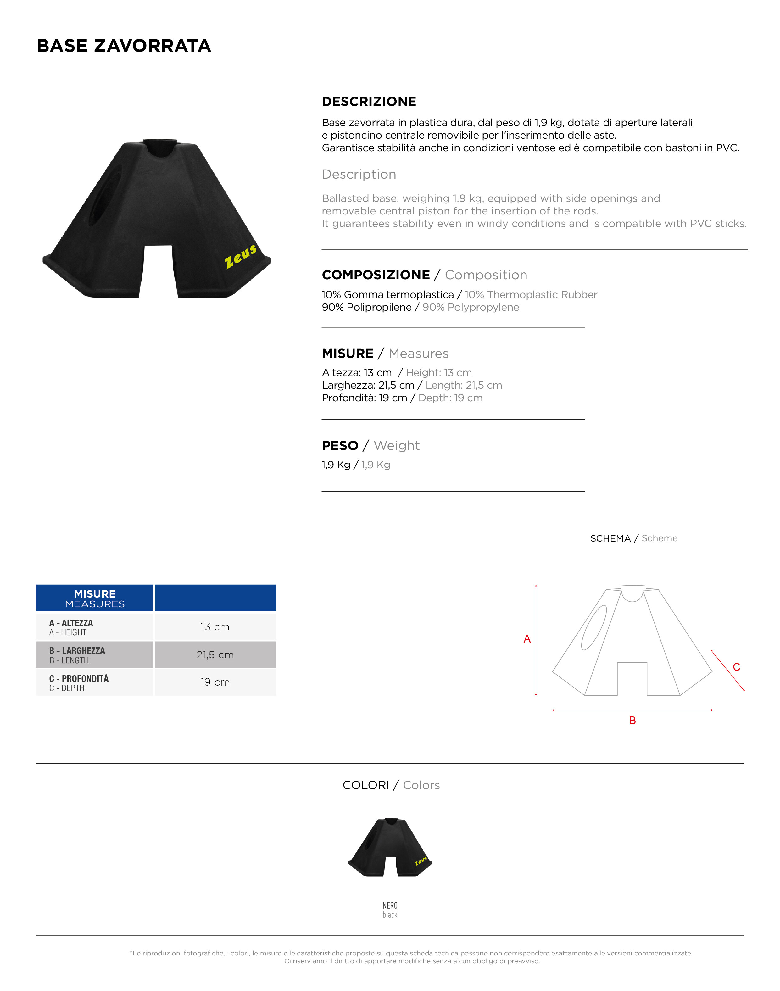 Scheda tecnica – BASE ZAVORRATA