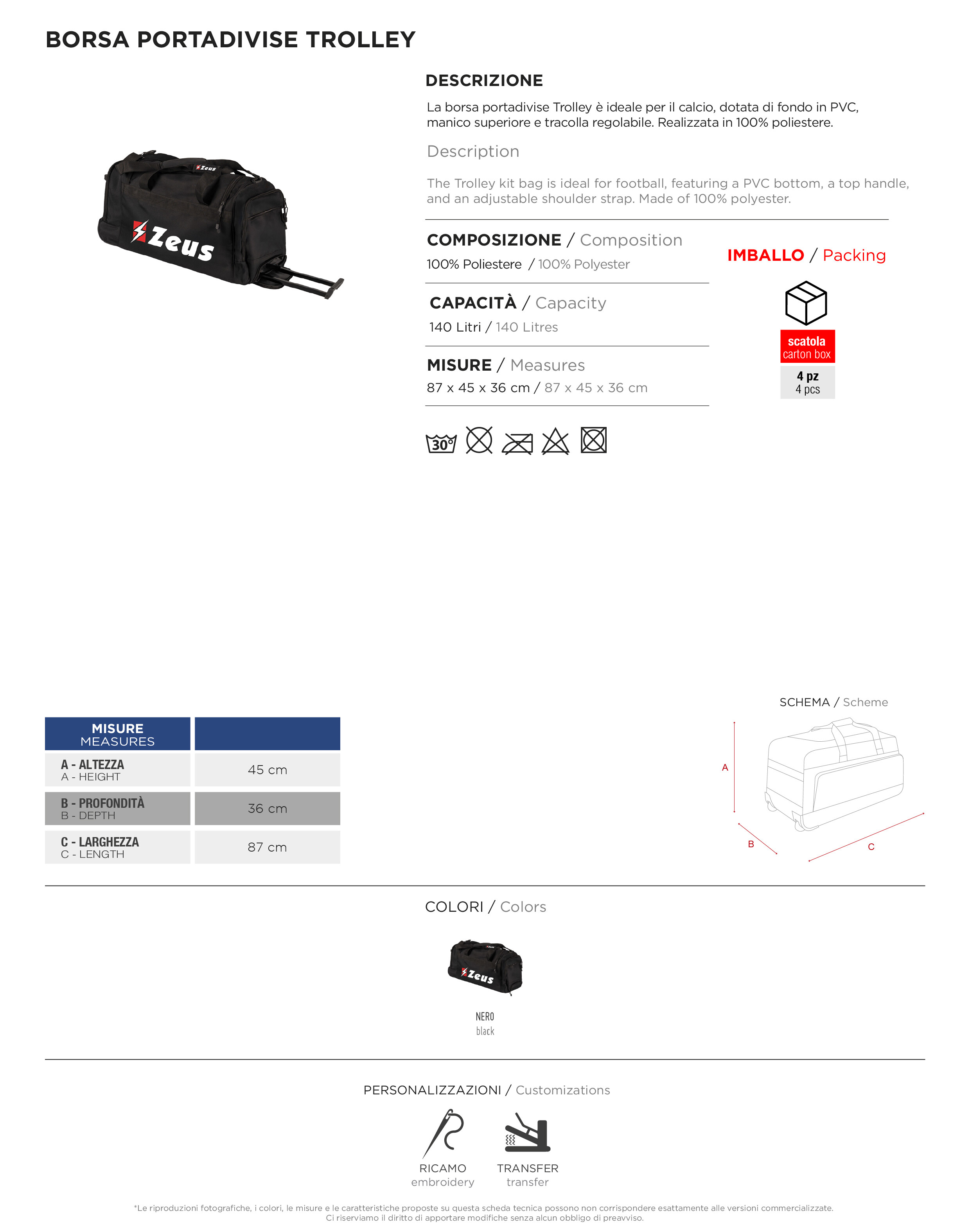 Scheda tecnica – Borsa Portadivise Trolley