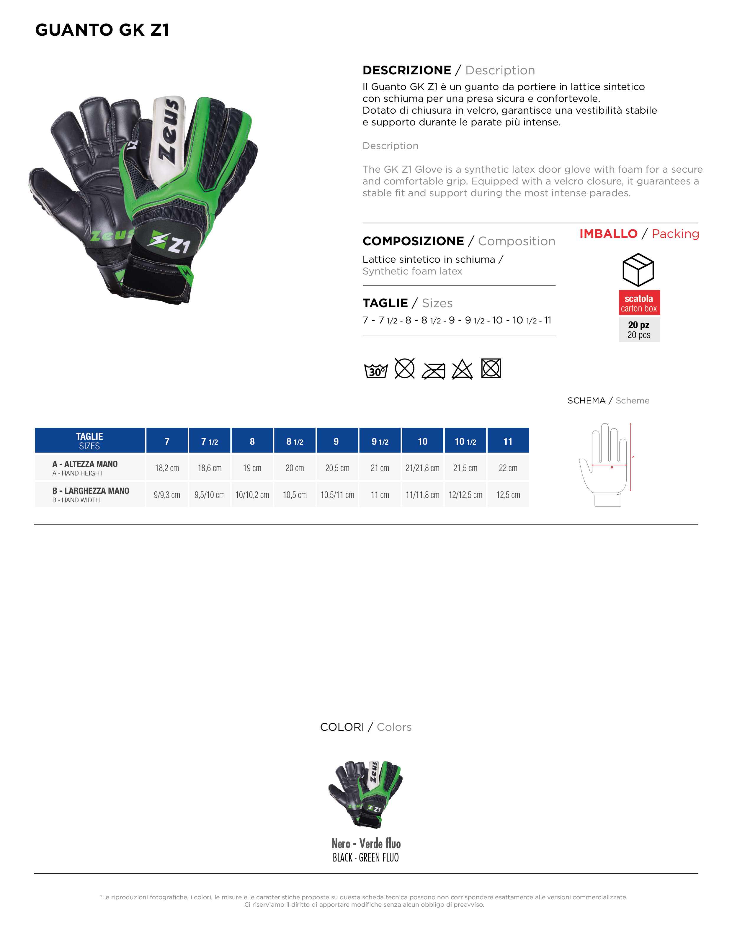 Scheda tecnica – GUANTO PORTIERE Z1