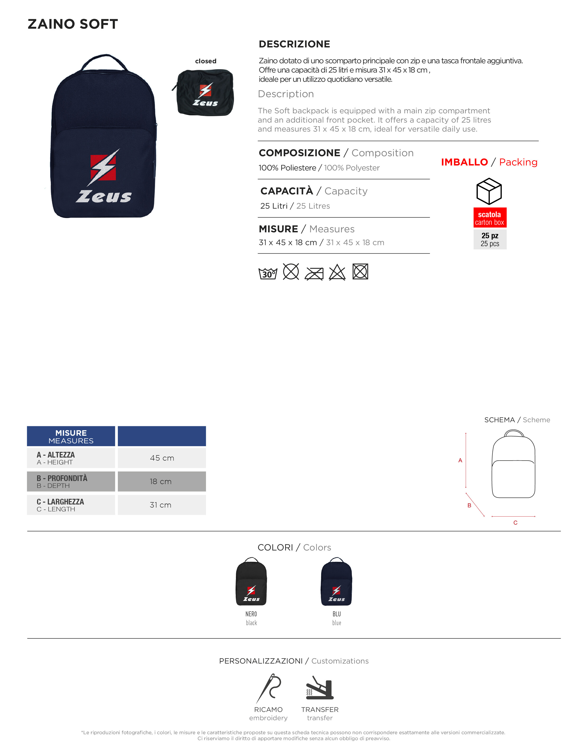 Scheda tecnica – ZAINO SOFT