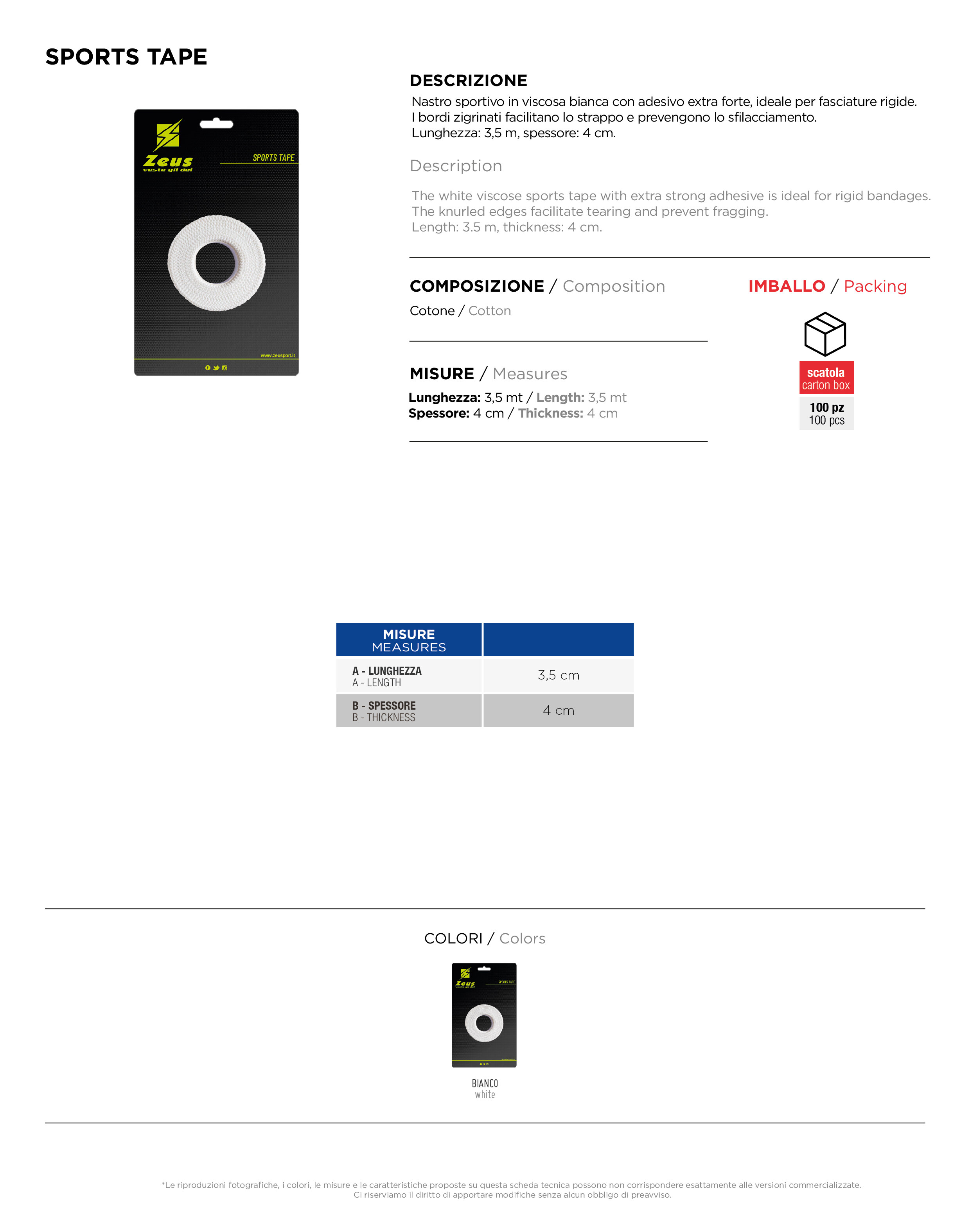 Scheda tecnica – SPORTS TAPE