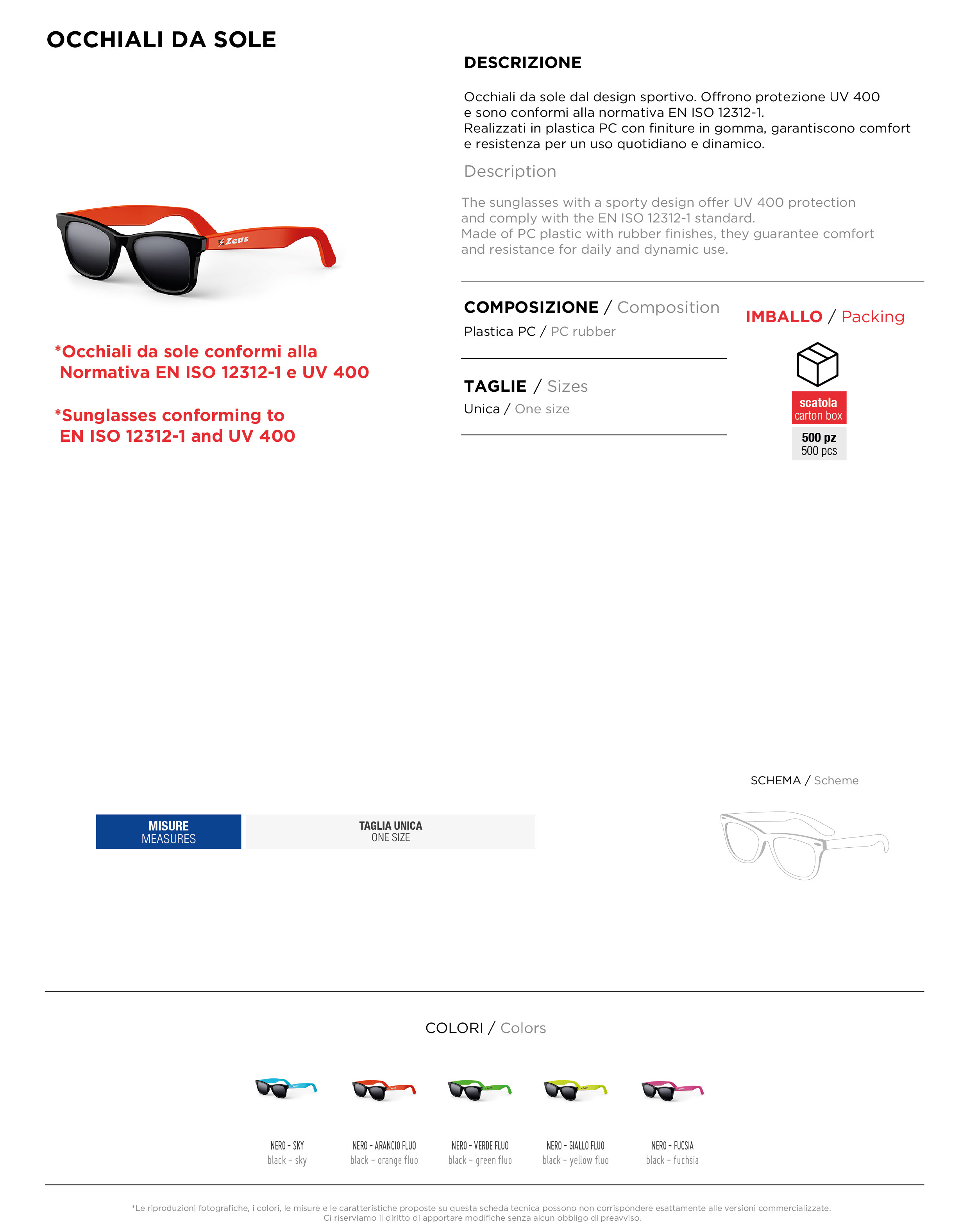 Scheda tecnica – OCCHIALI DA SOLE