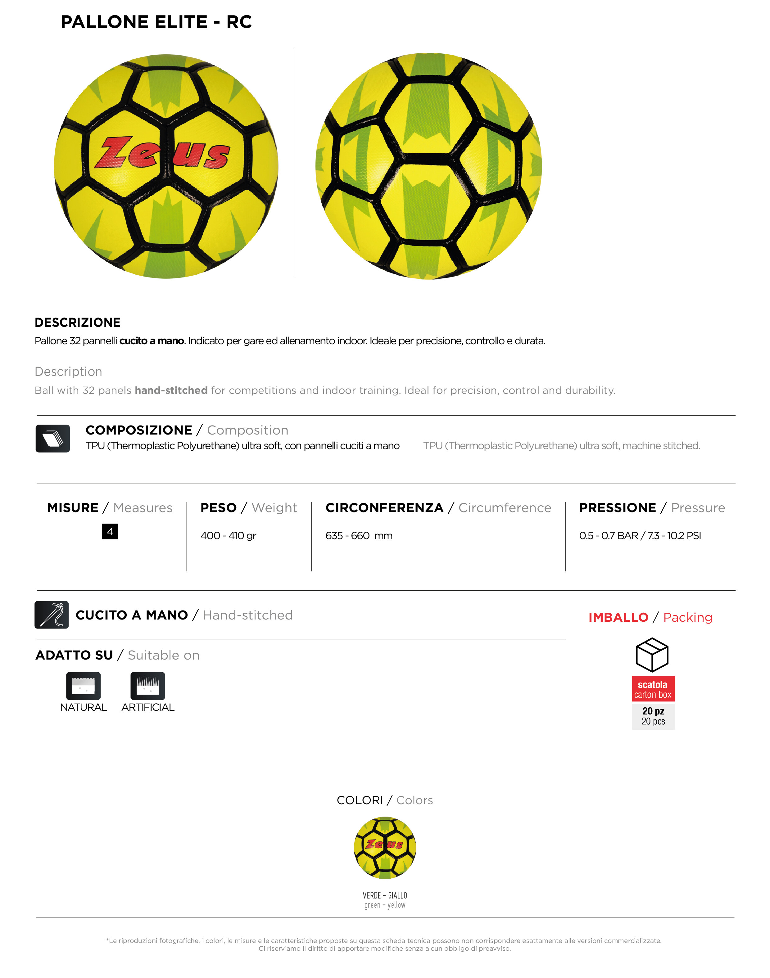 Scheda tecnica – PALLONE ELITE RC