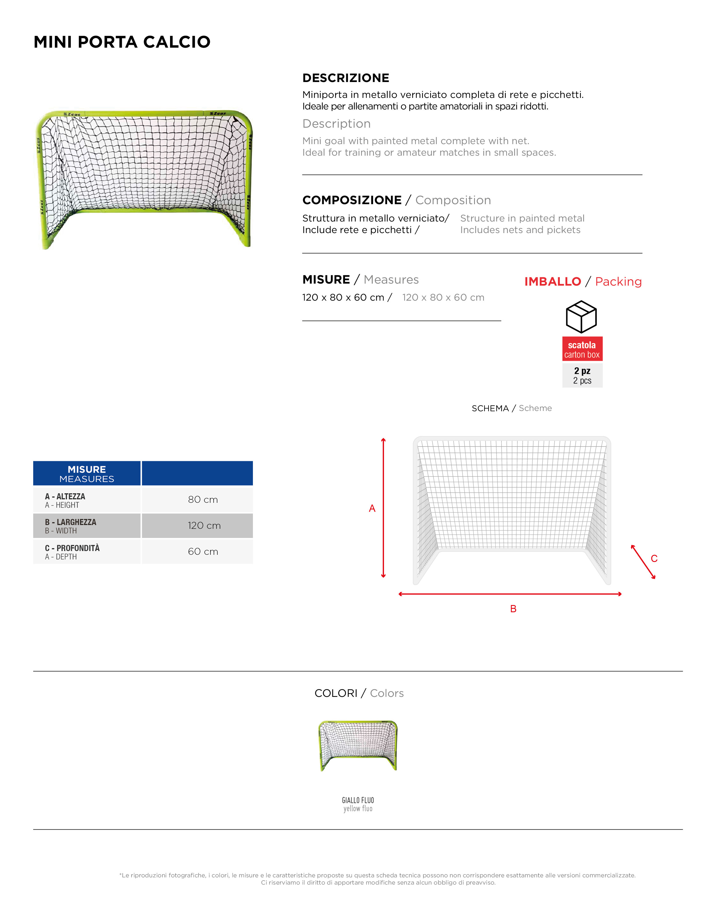 Scheda tecnica – MINI PORTA CALCIO
